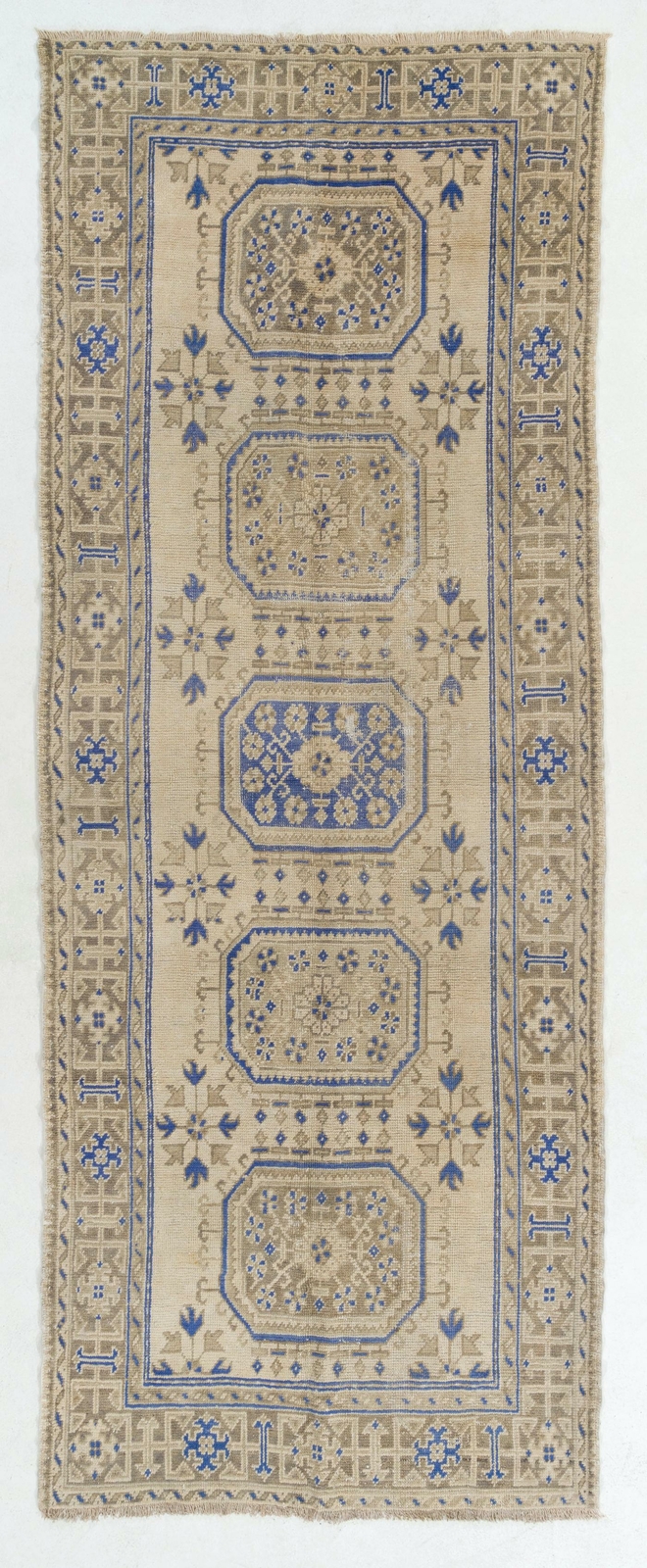 4.6×12.2 Ft Vintage Anatolian Oushak Runner Rug. Hand-knotted Wool Rug