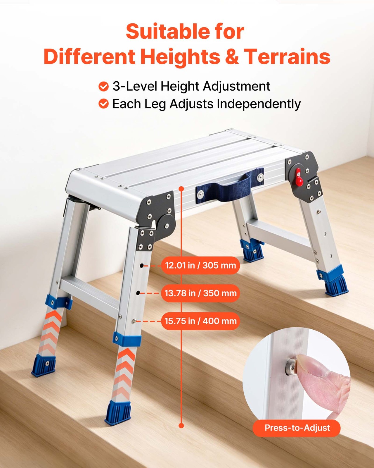 VEVOR Folding Work Platform Adjustable Height 12-16 in 500 lbs Step Stool