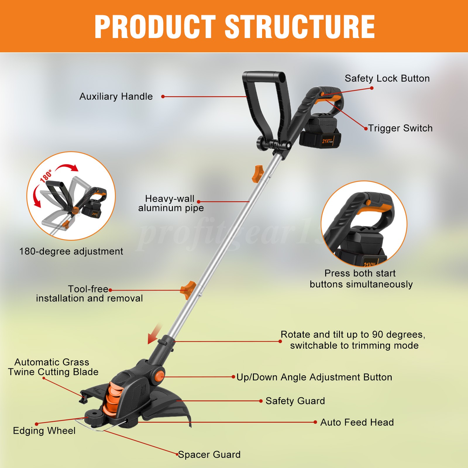Electric Cordless Grass String Trimmer Lawn Edger Weed Cutter&2 Battery&1Charger