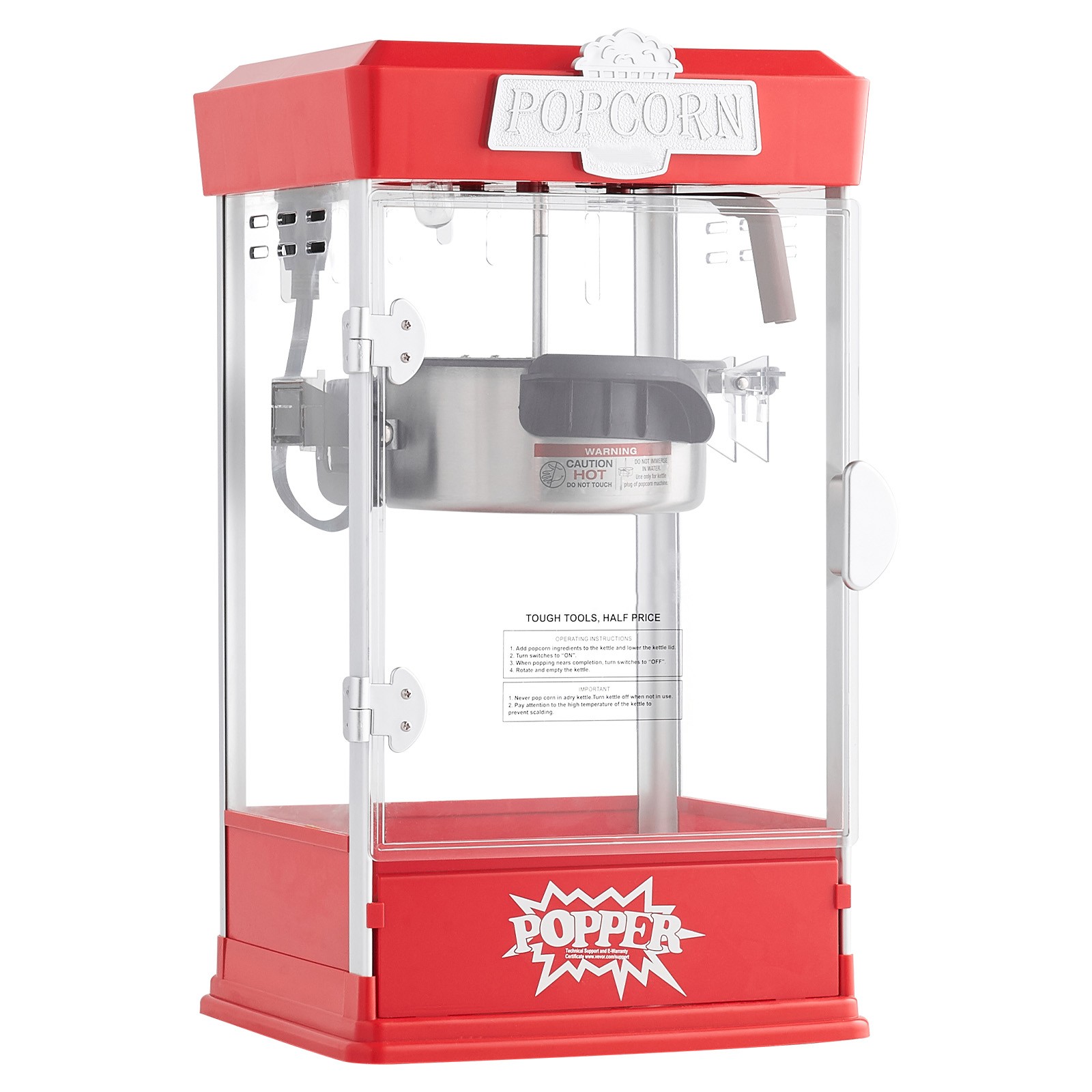 Popcorn Popper Machine Tabletop Popcorn Maker 480W 4 Oz Red