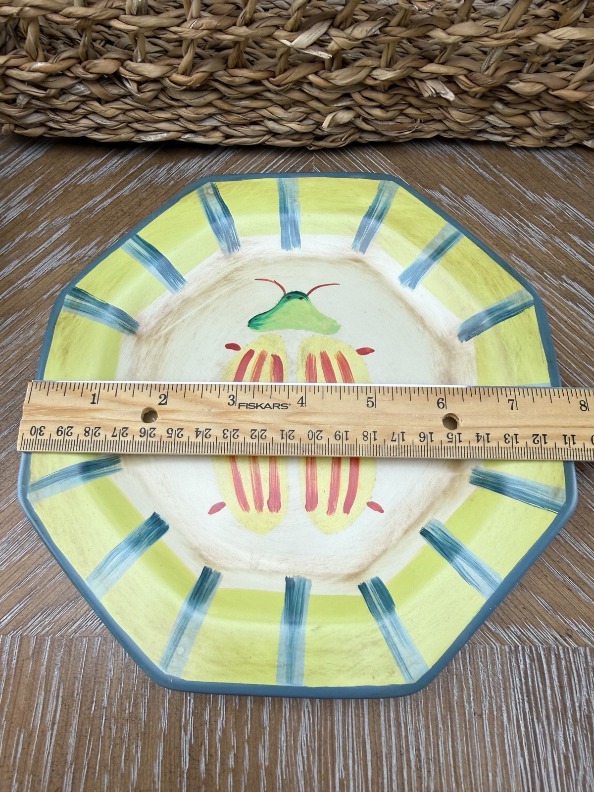 Vintage Decorative Beetle Accent Plate 8” Octagon Wall Plate Garden Bug Decor
