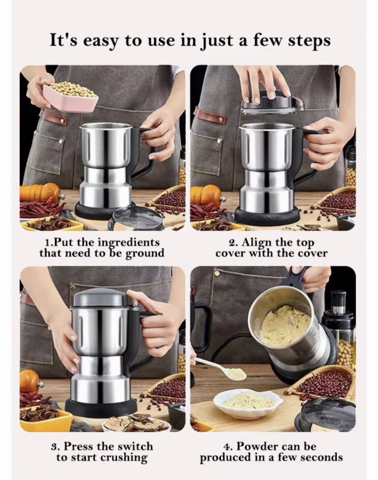 Electric Coffee Bean Grinder Nut Seed Grind Spice Crusher Mill Blender W/Handle