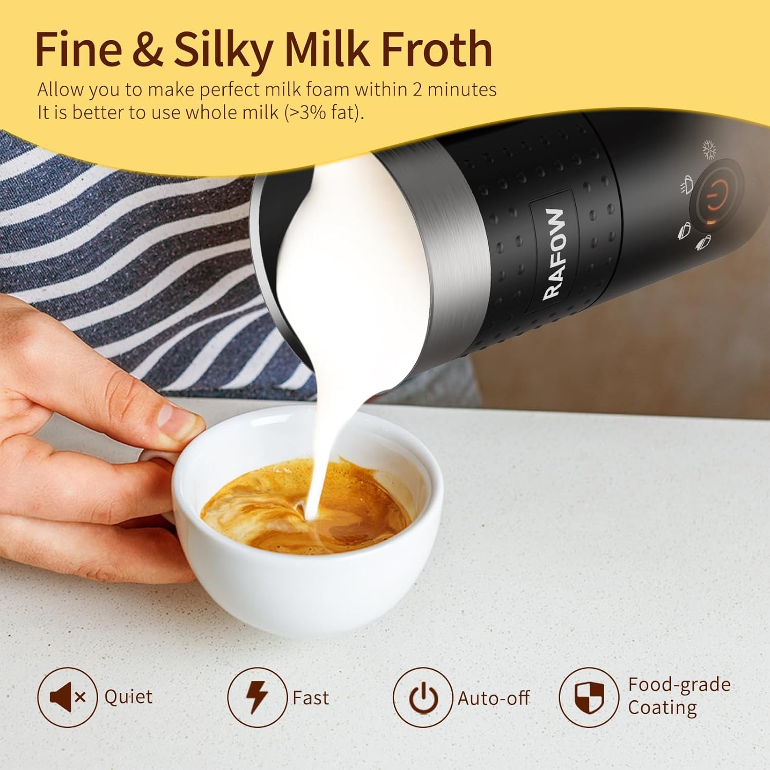 4 in 1 Electric Milk Frother: 10oz/350 mL Large Electric Milk for Hot and Cold