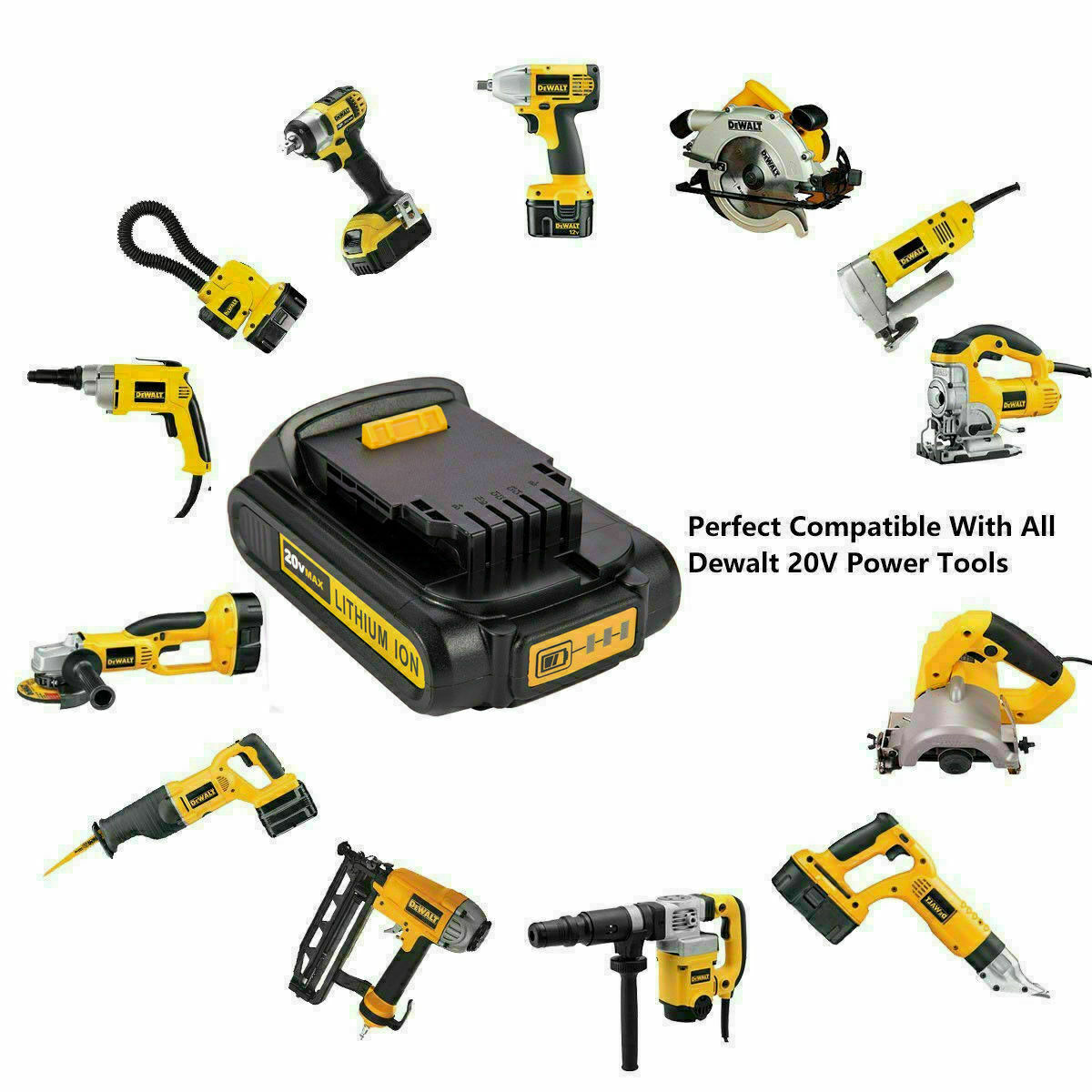2Pack For DEWALT DCB201 20V 20Volt Max Lithium-Ion Compact Battery DCB203 DCB207