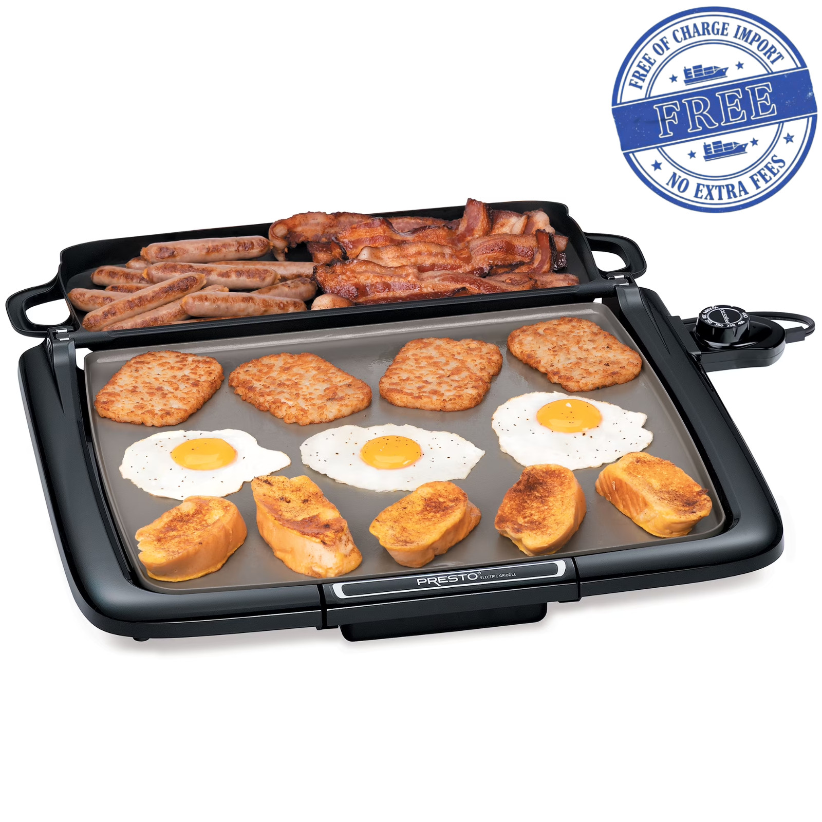 Presto Ceramic Electric Griddle/Warmer Plus, Black 07024, Dishwasher Safe Parts