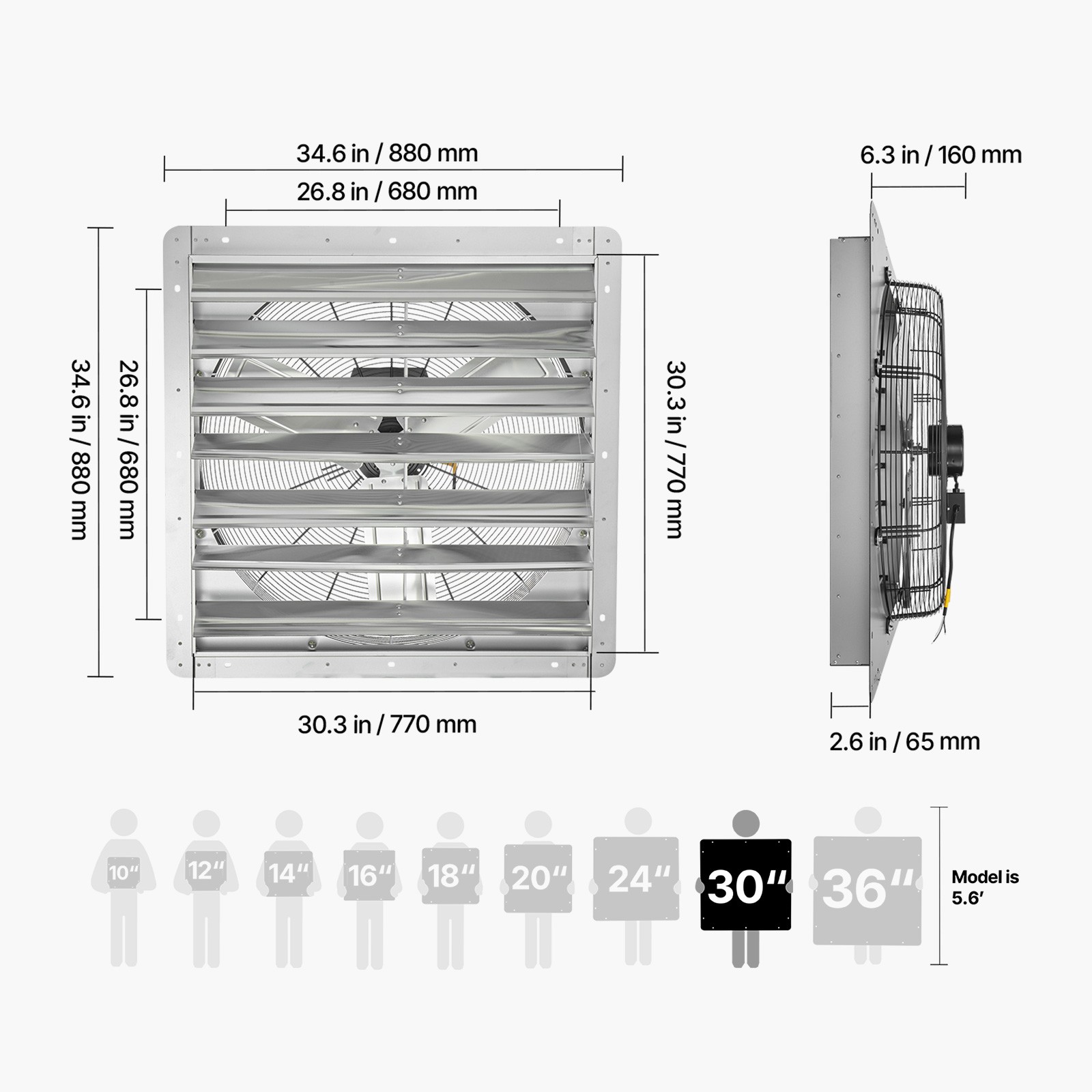 Uimoso 30 in Wall-Mounted Shutter Exhaust Fan, 6900 CFM for Sheds