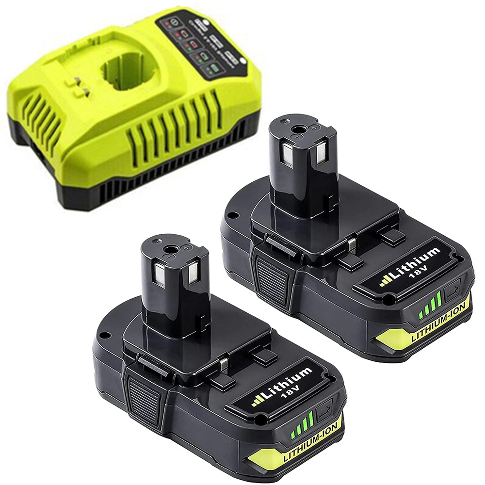 18V Power Tool Charger with Lithium Batteries for Ryobi One Ryobi P102 , 2 Pack