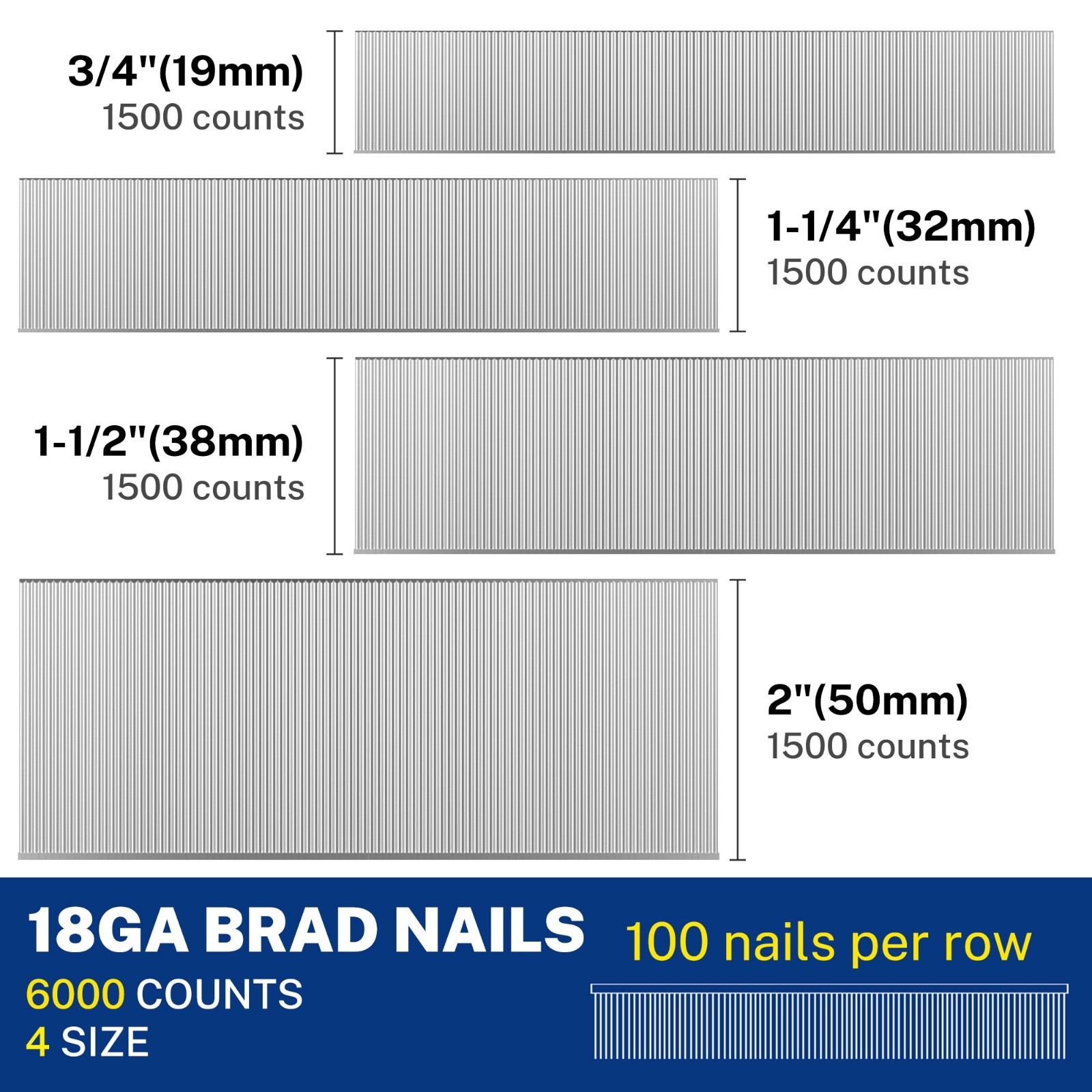 WORKPRO 6000PCS 18 Gauge Brad Nails Universal Brad Nail for Electric Brad Nailer