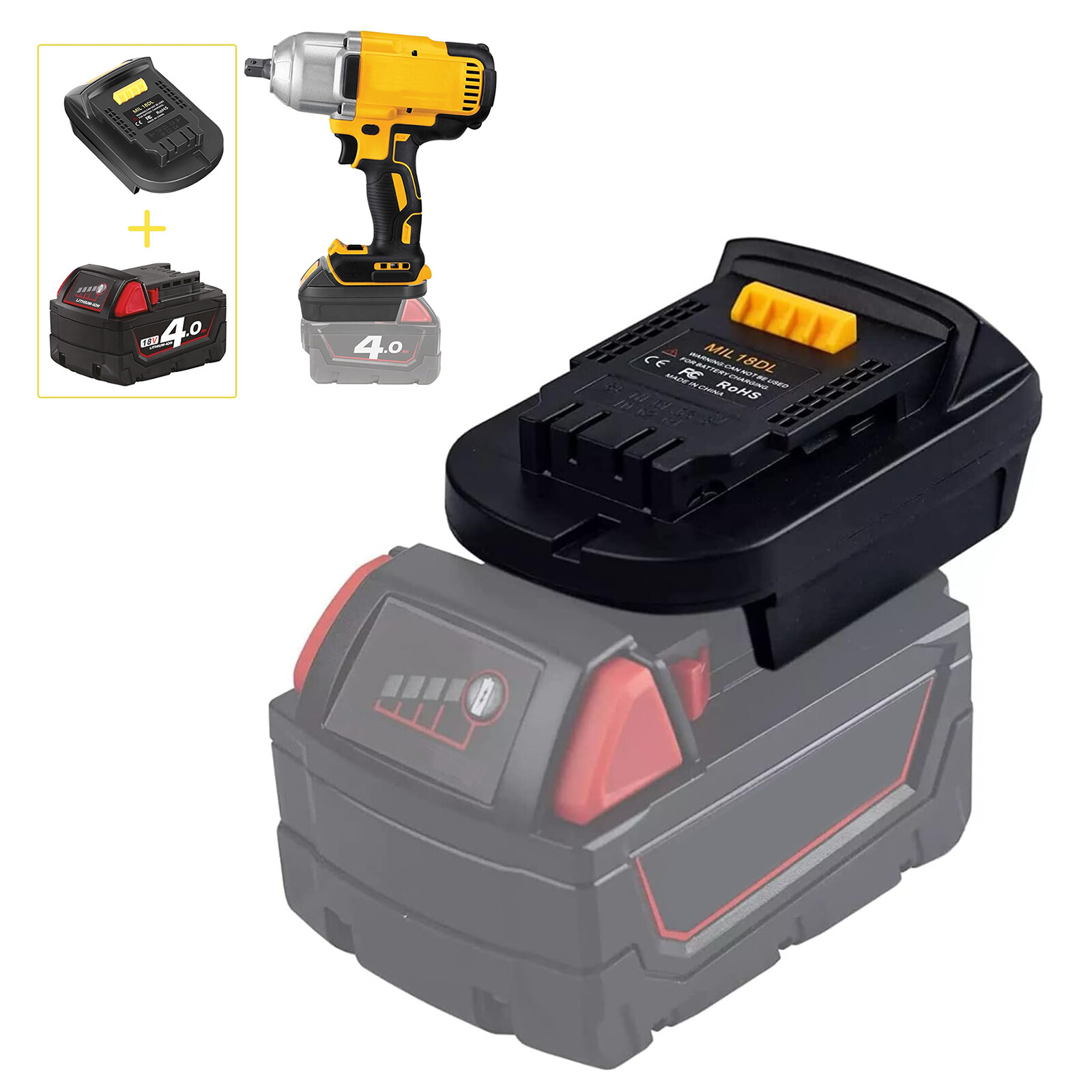 MIL18DL Battery Adapter Converter for Milwaukee 18V Lithium to De walt 20V Tools