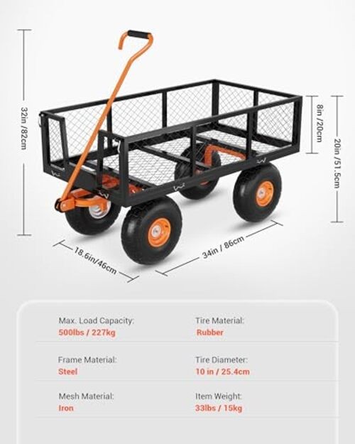 Heavy Duty Steel Garden Cart, 500 LBS Capacity 3 in 1 500 lbs Black Orange