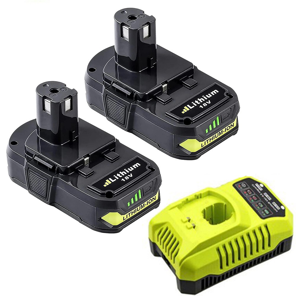 18V Power Tool Charger with Lithium Batteries for Ryobi One Ryobi P102 , 2 Pack