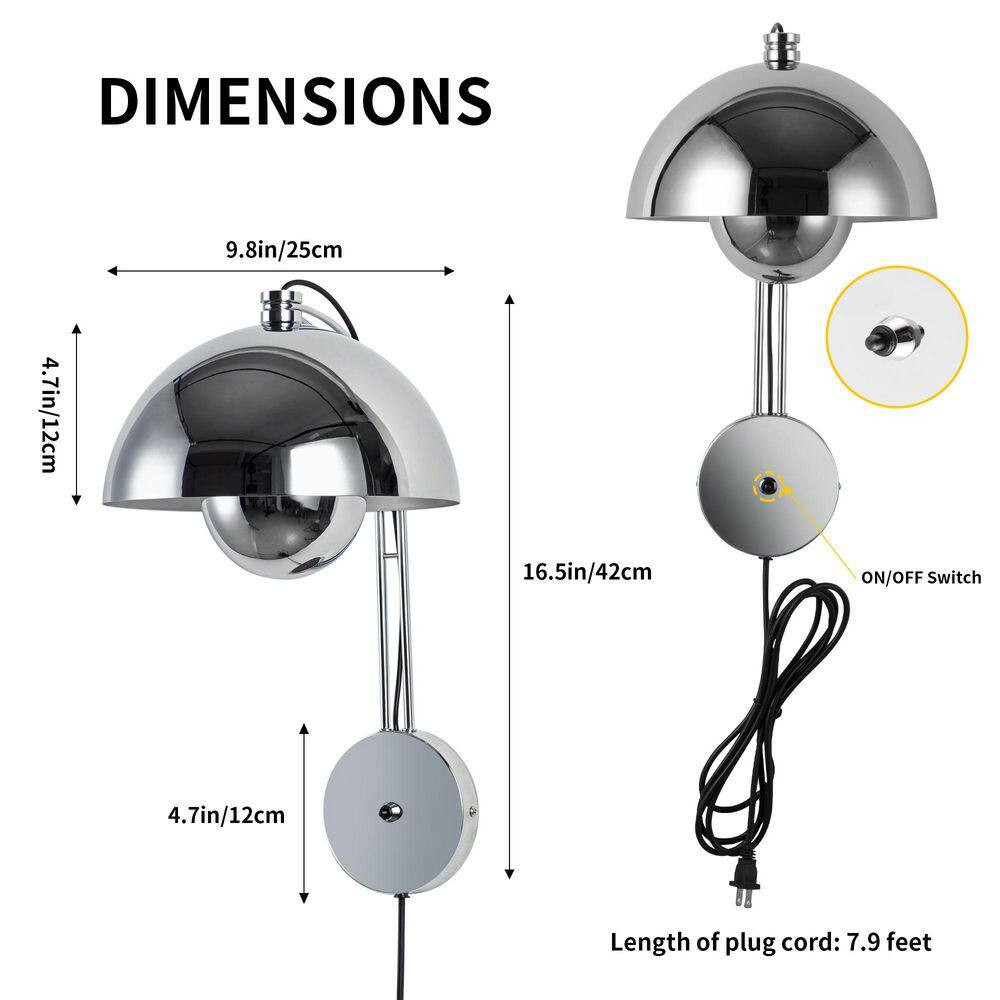 Modern 9.8 In. 1 Light Chrome Plug in Flower Pot Wall Sconces with Metal Dome Sh