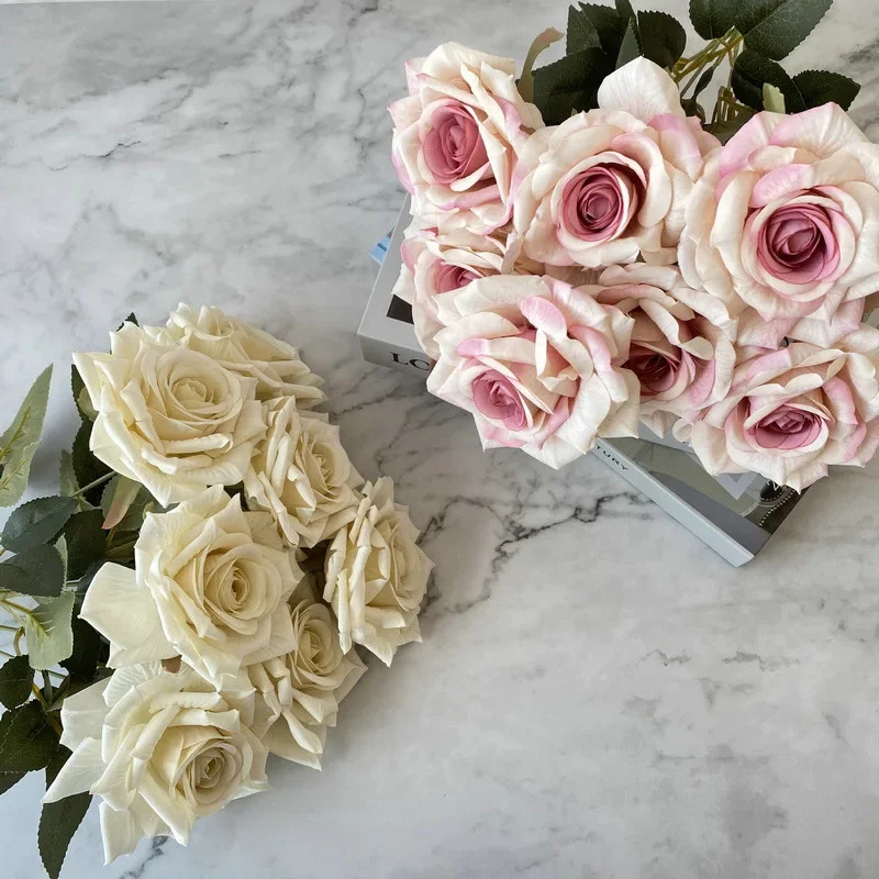 41CM 7 Forks Silk Screen Diamond Rose Artificial Flower Wedding Living Room