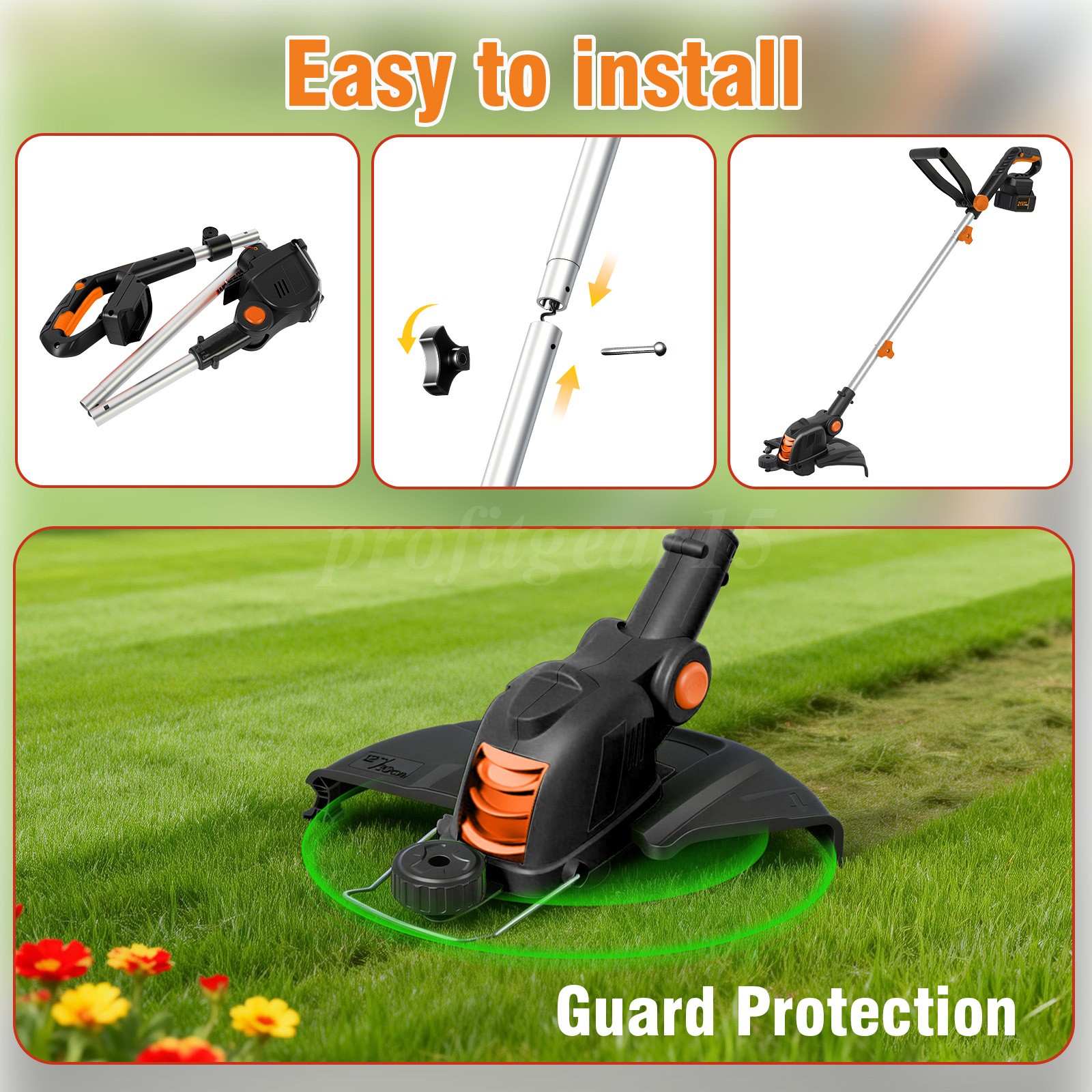 Electric Cordless Grass String Trimmer Lawn Edger Weed Cutter&2 Battery&1Charger