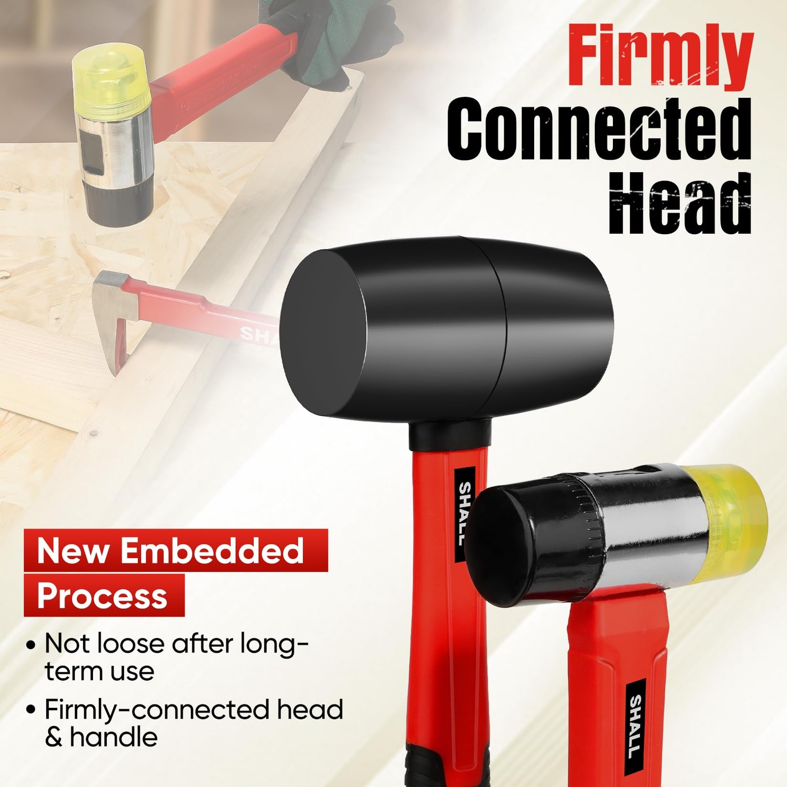 SHALL 2-Piece Rubber Mallet Hammer Set, 16oz & 40mm Red