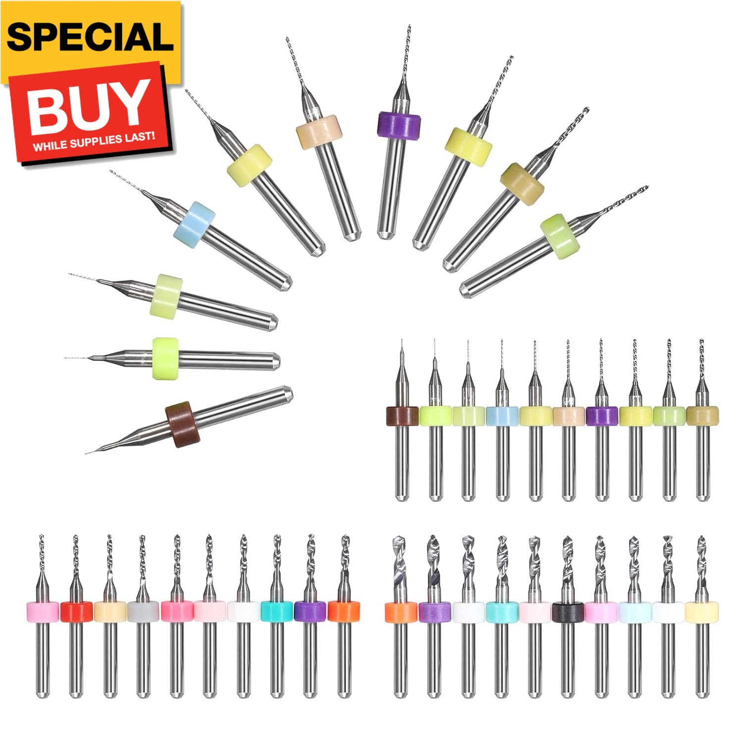 40PCS PCB Drill Bits Set 0.1mm-3.0mm, Micro Spiral Flute Carbide Print Circuit B