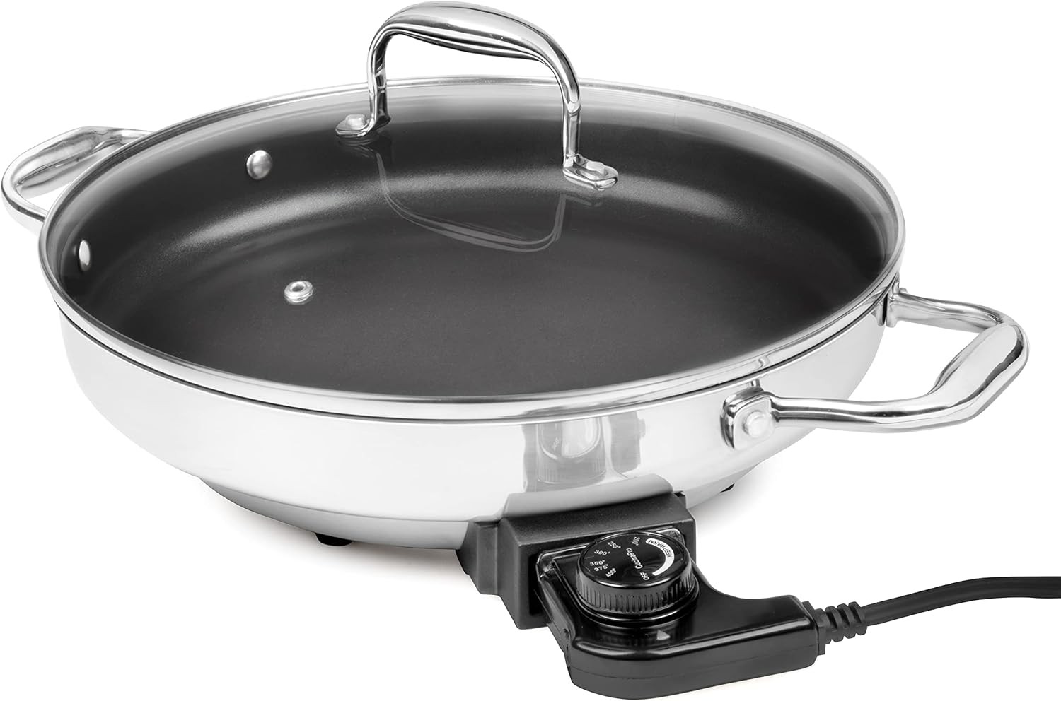 Electric Skillet By CucinaPro 18/10 Stainless Steel, Frying Pan w Non Stick