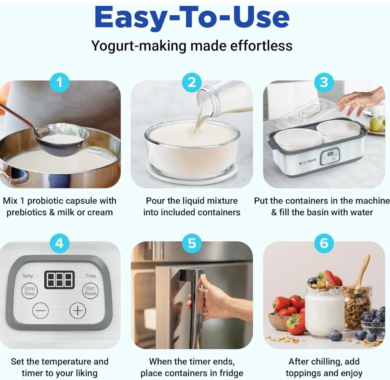 Ultimate Probiotic Yogurt Maker with Adjustable Temperature & Time (2 bowls)