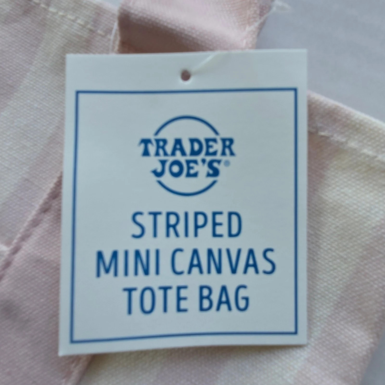 Trader Joe’s MINI Canvas Reusable Bag, with Off White or Tan, LIGHT PINK STRIPES