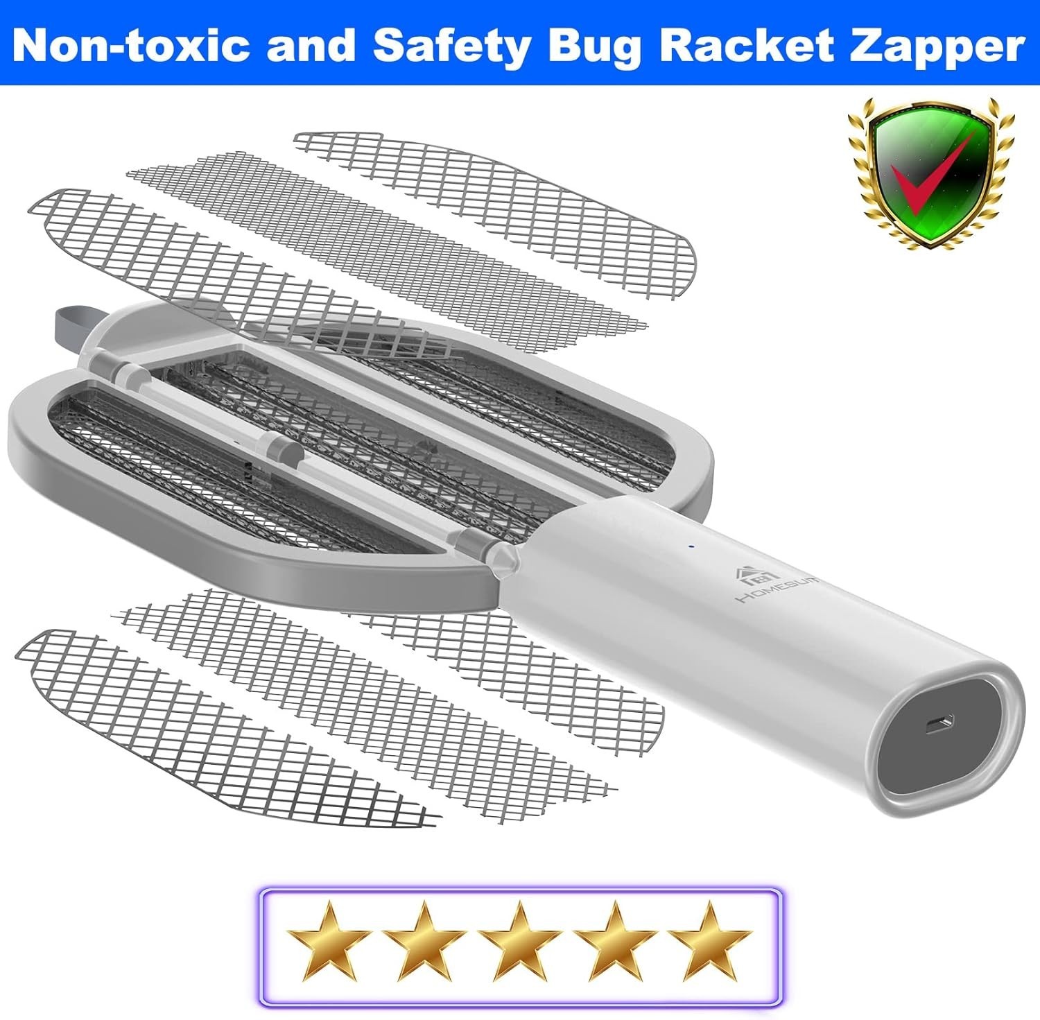 Rechargeable Electric Mosquito Fly Swatter Zapper Pest Insect Tennis Racket NEW