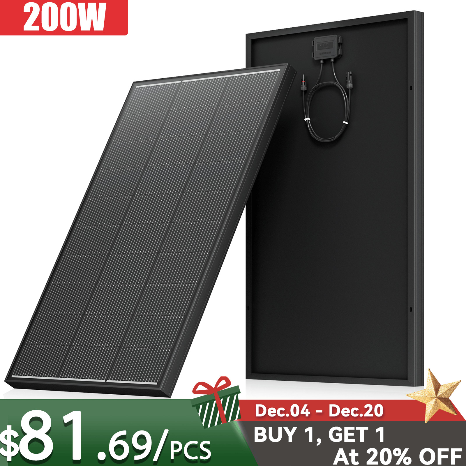 200W Solar Panel 12V Battery Charge RV Car Marine Home Off-Grid Charger Rooftop