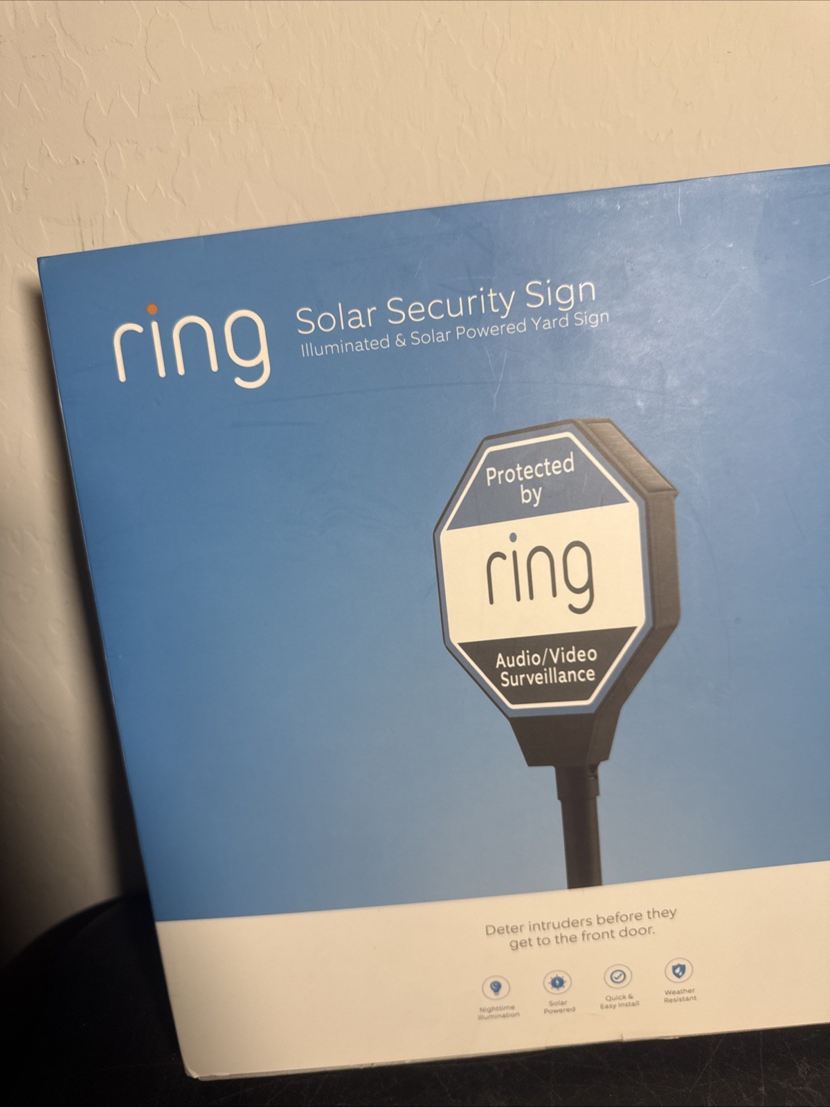 Ring Solar Security Sign Solar Powered Security Illuminated Sign New Open Box
