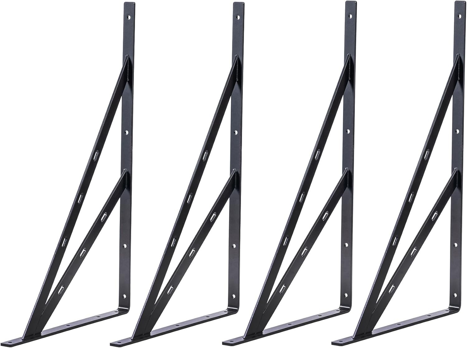 24″ x 15″ Heavy Duty Black Shelf Brackets 4-Pack, L Brackets for Shelving