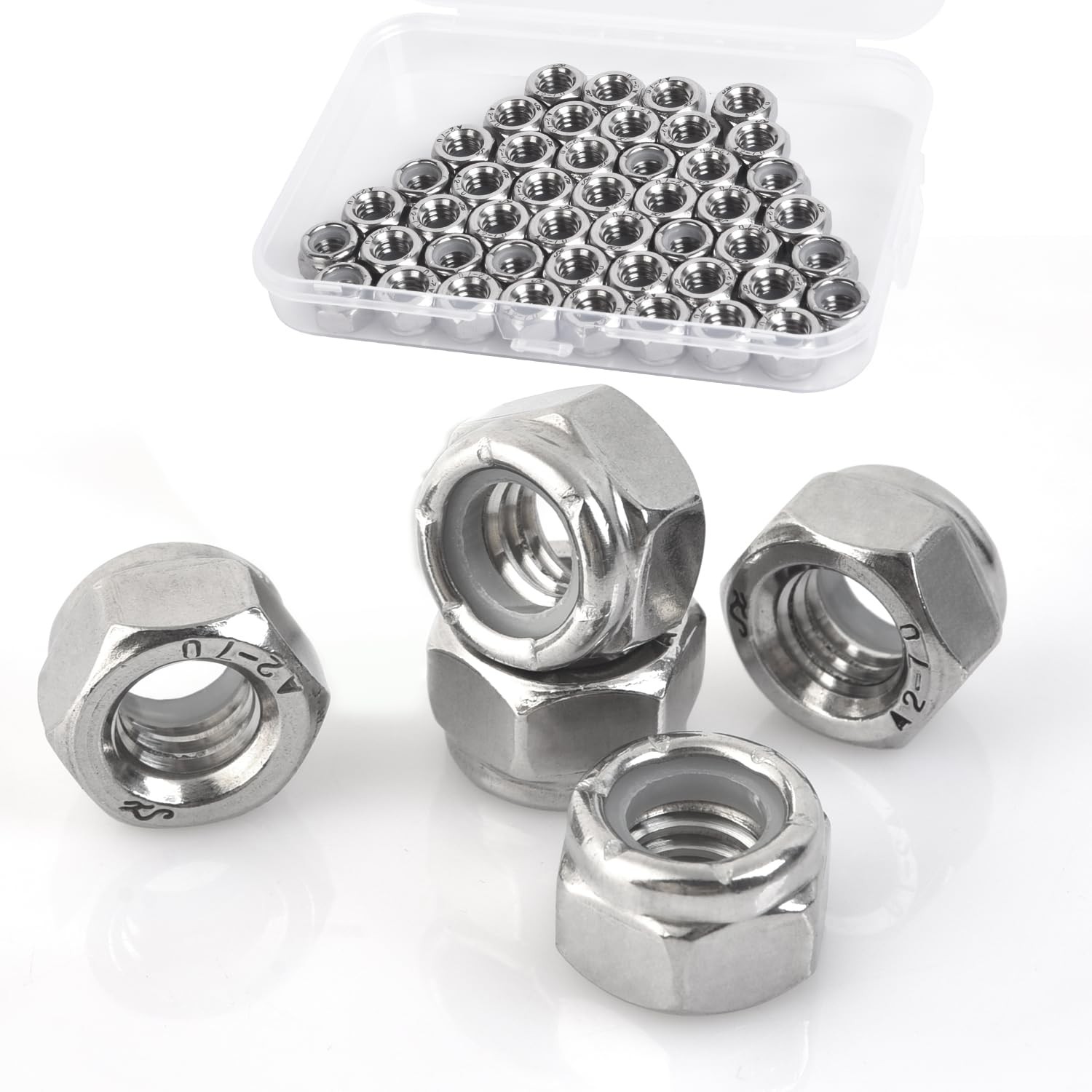 8# 32 Lock Nuts – 80Pack Nylon Insert Hex Locknuts,304 8-32(80 pack), Silver