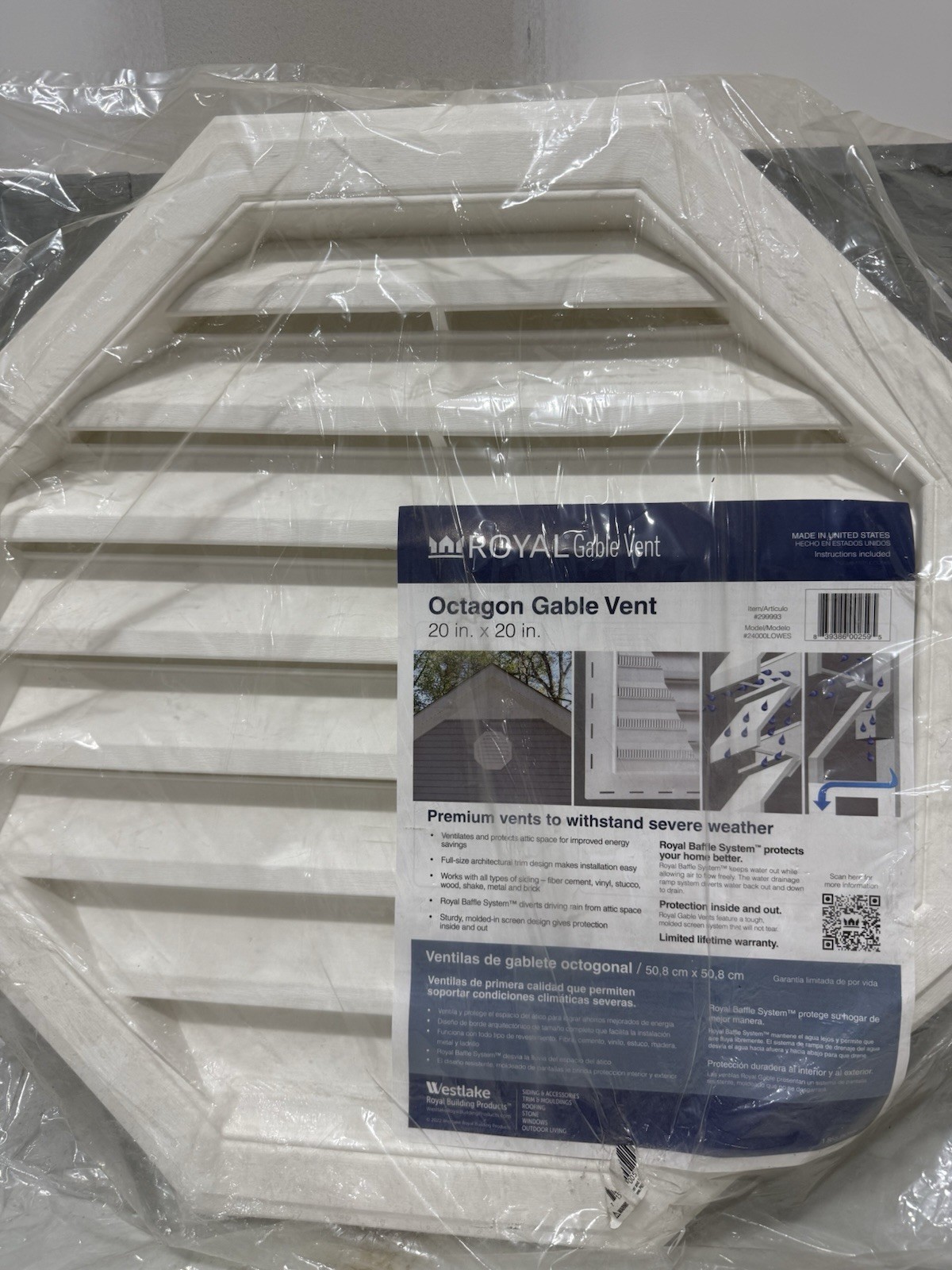 Royal 20-in x 20-in White Octagon PVC Gable Louver Vent