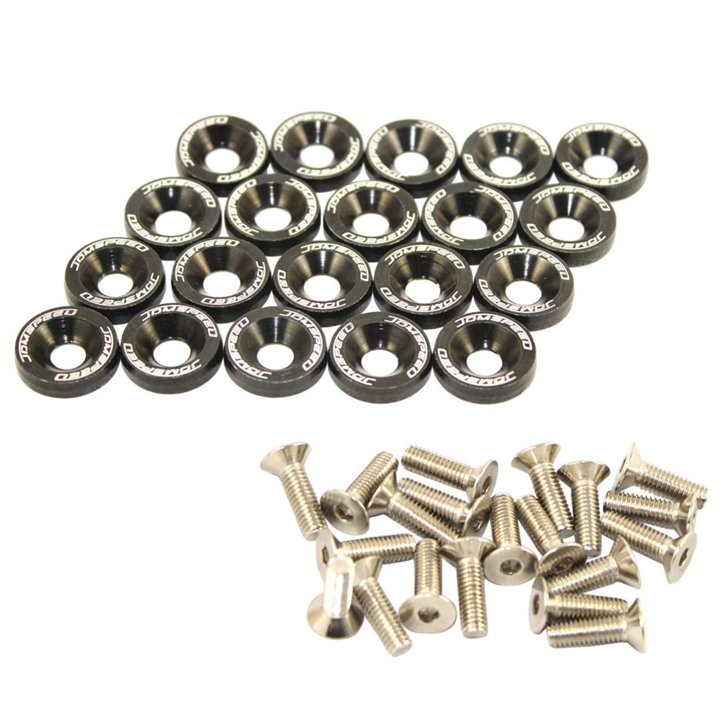20 Pcs Black CNC Billet Aluminum Fender Washer Engine Bay Dress Up Kit