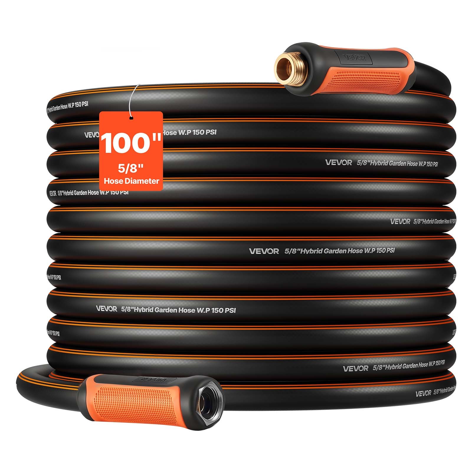 VEVOR Garden Hose 100ft 5/8″ Rubber Water Hose 3/4″Fitting Heavy Duty & Non-kink