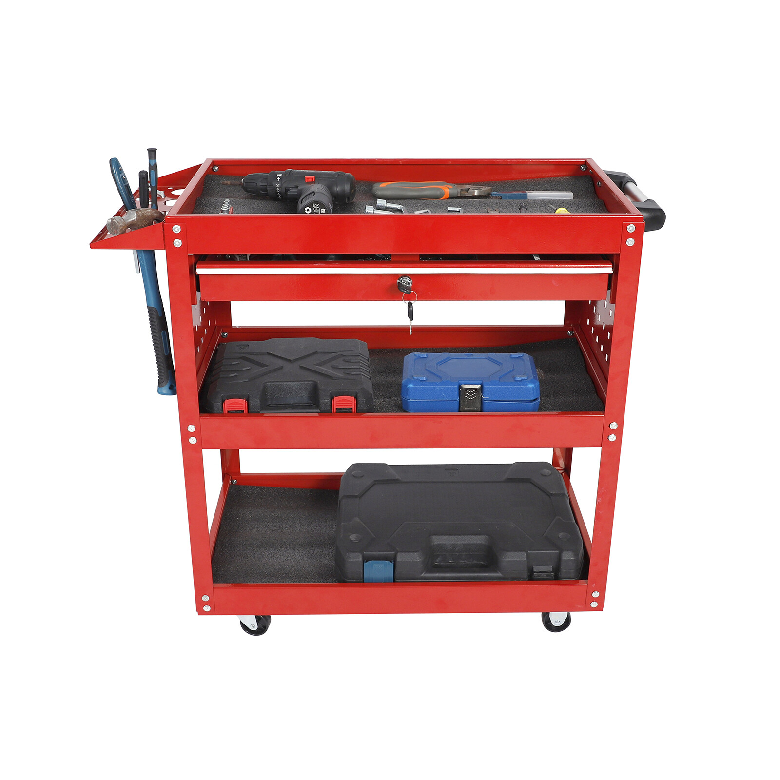 3 Tier Rolling Tool Cart 400LB Heavy Duty Mechanic Tool Cart w/ Lockable Wheels