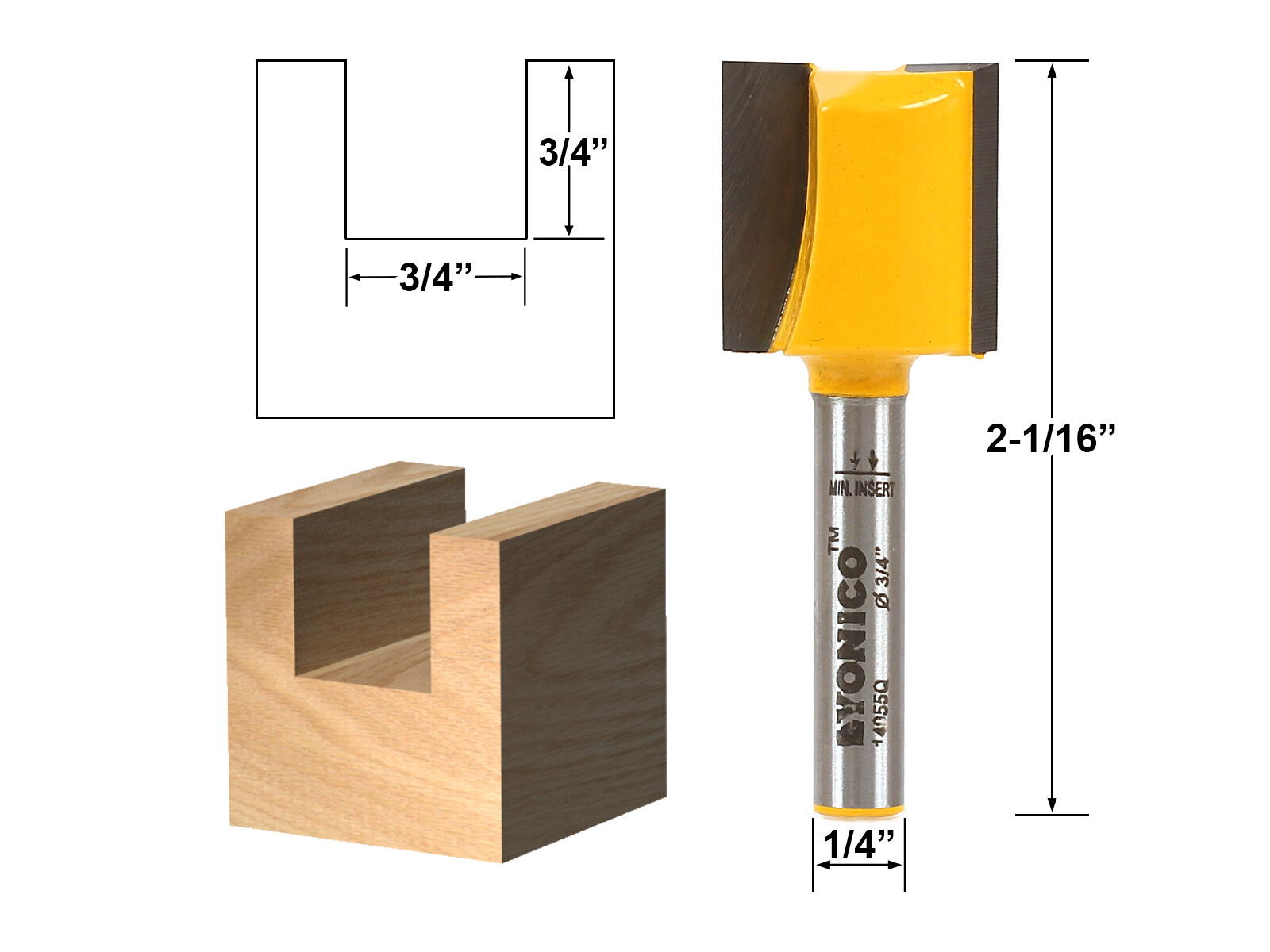 3/4″ Diameter X 3/4″ Height Straight Router Bit – 1/4″ Shank – Yonico 14955q
