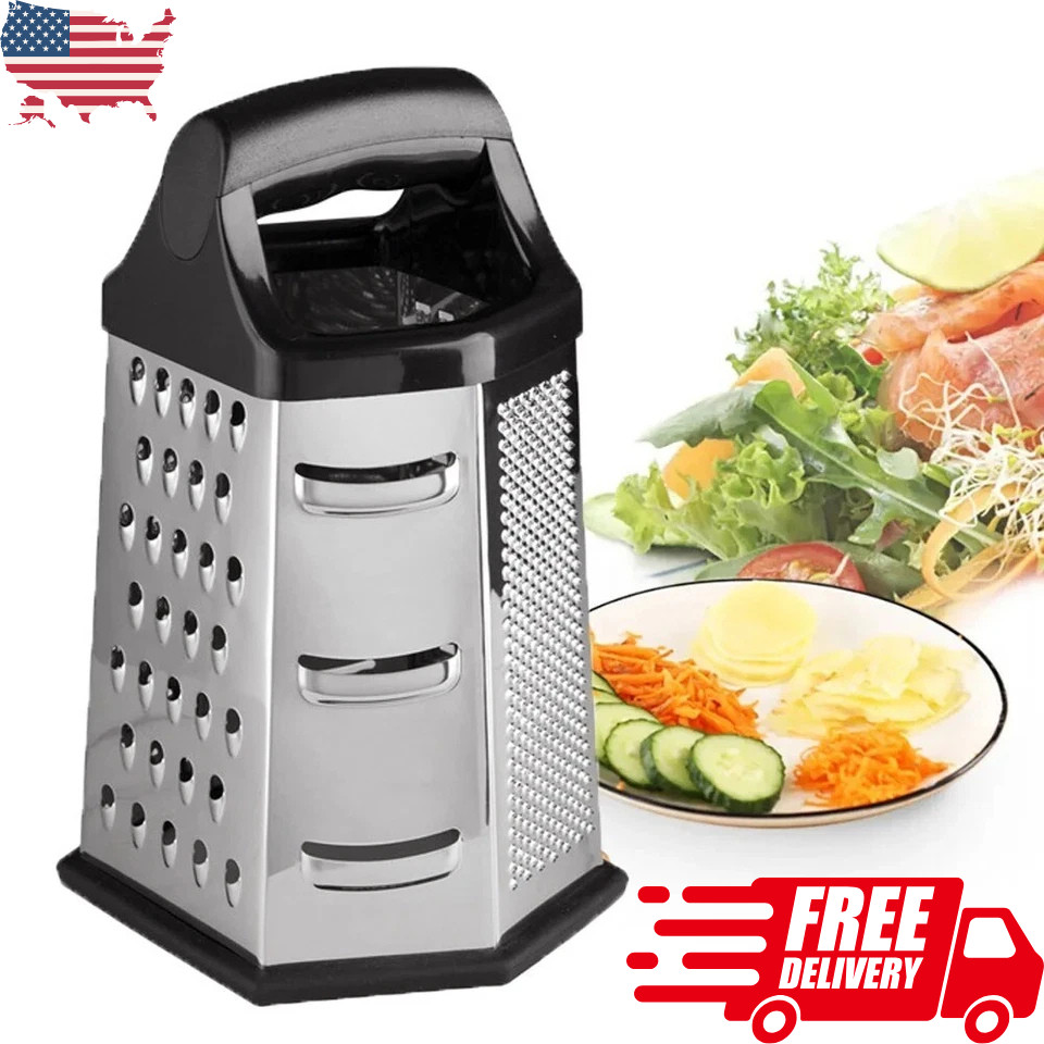 Stainless Steel Box Grater – 6 Sided, Multi-purpose Cheese and Veggie Cutter
