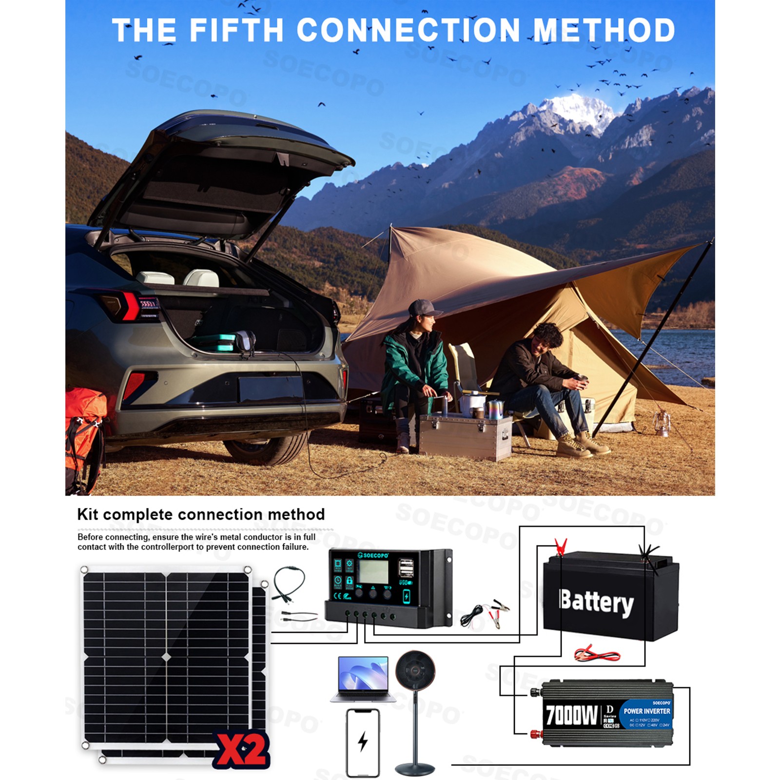 Complete 7000W Off-Grid Solar Kit 7000W Inverter 2pcs 300W Solar Panels 110V/220