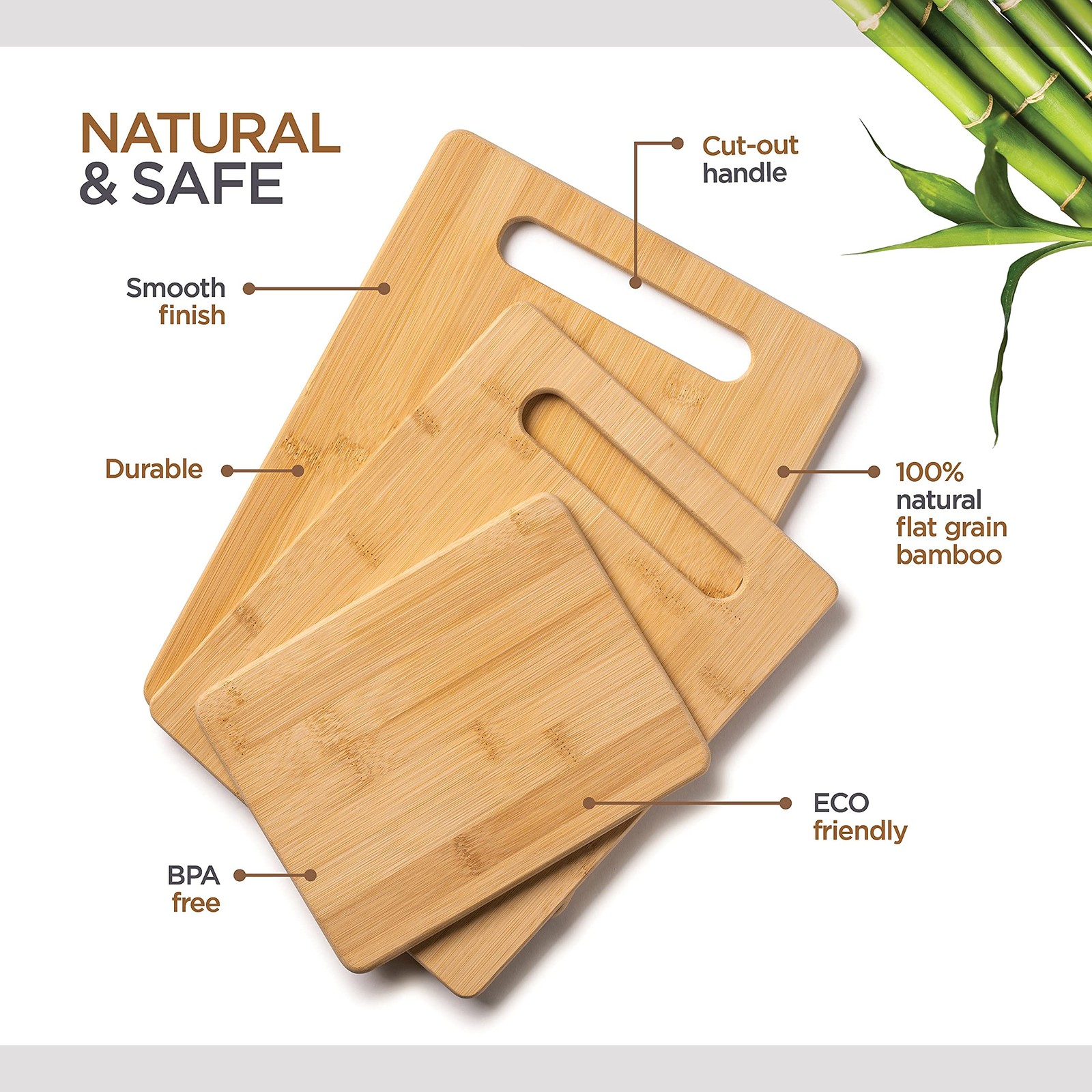 Bamboo Cutting Boards for Kitchen [Set of 3] Wood Cutting Board for Chopping Mea