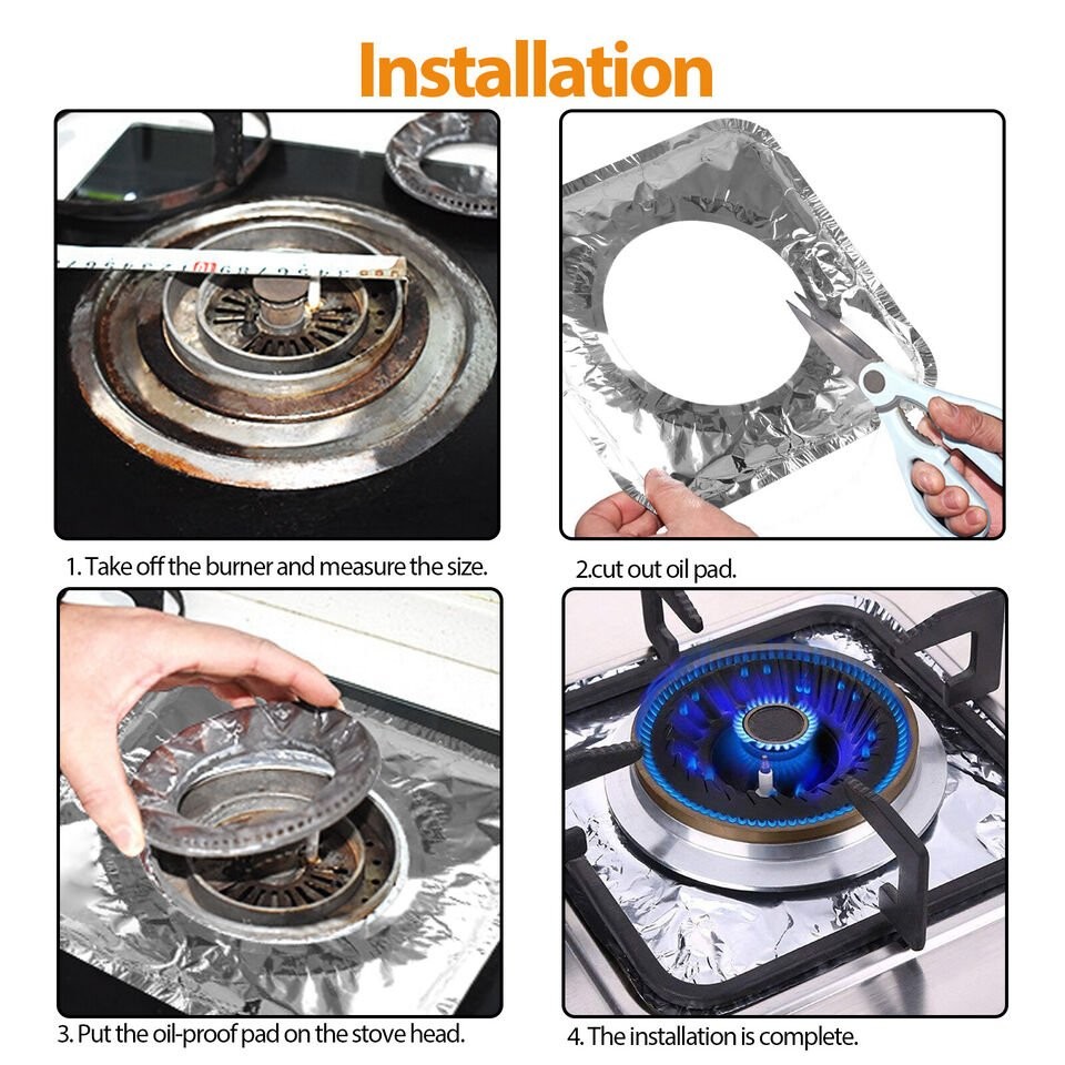 40Pcs Disposable Aluminum Foil Square Gas Stove Burner Liners Heavy Bib Cover US