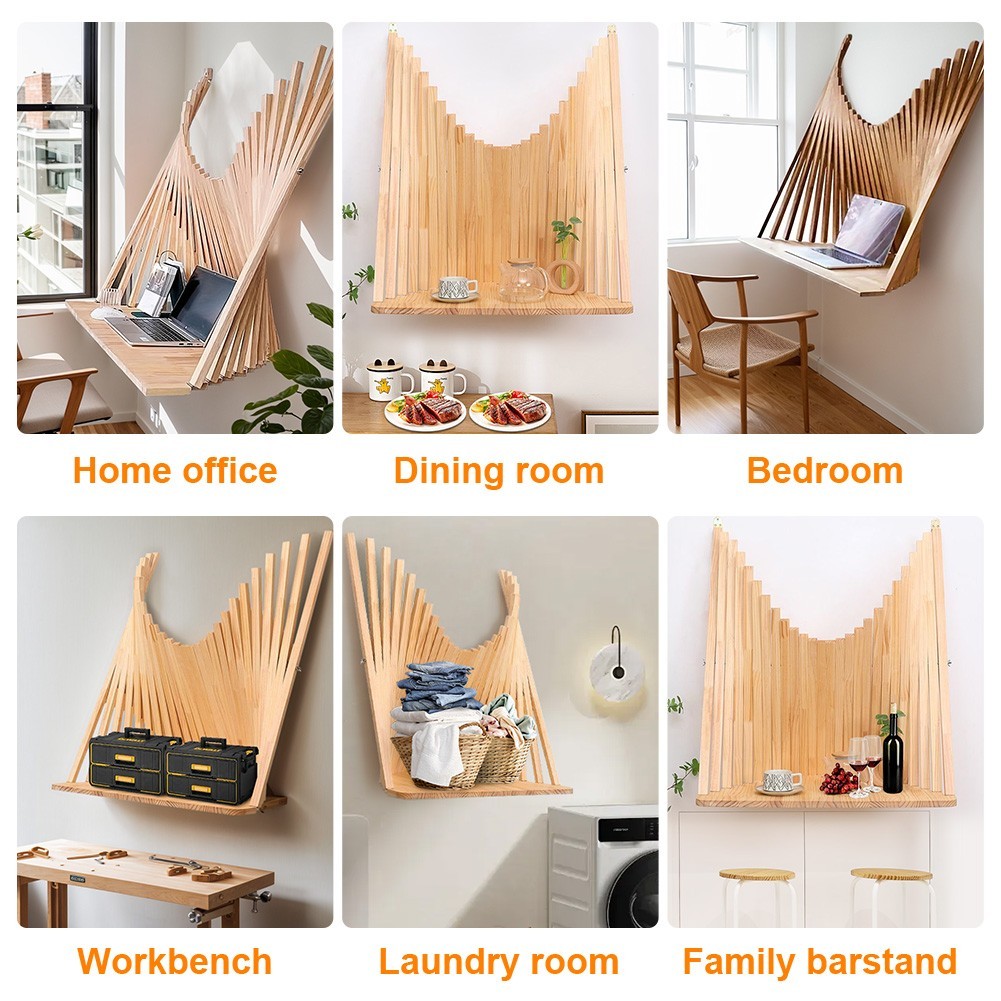 Wall Mounted Wooden Table Foldable Hanging Desk for Home Office Study Bedroom US