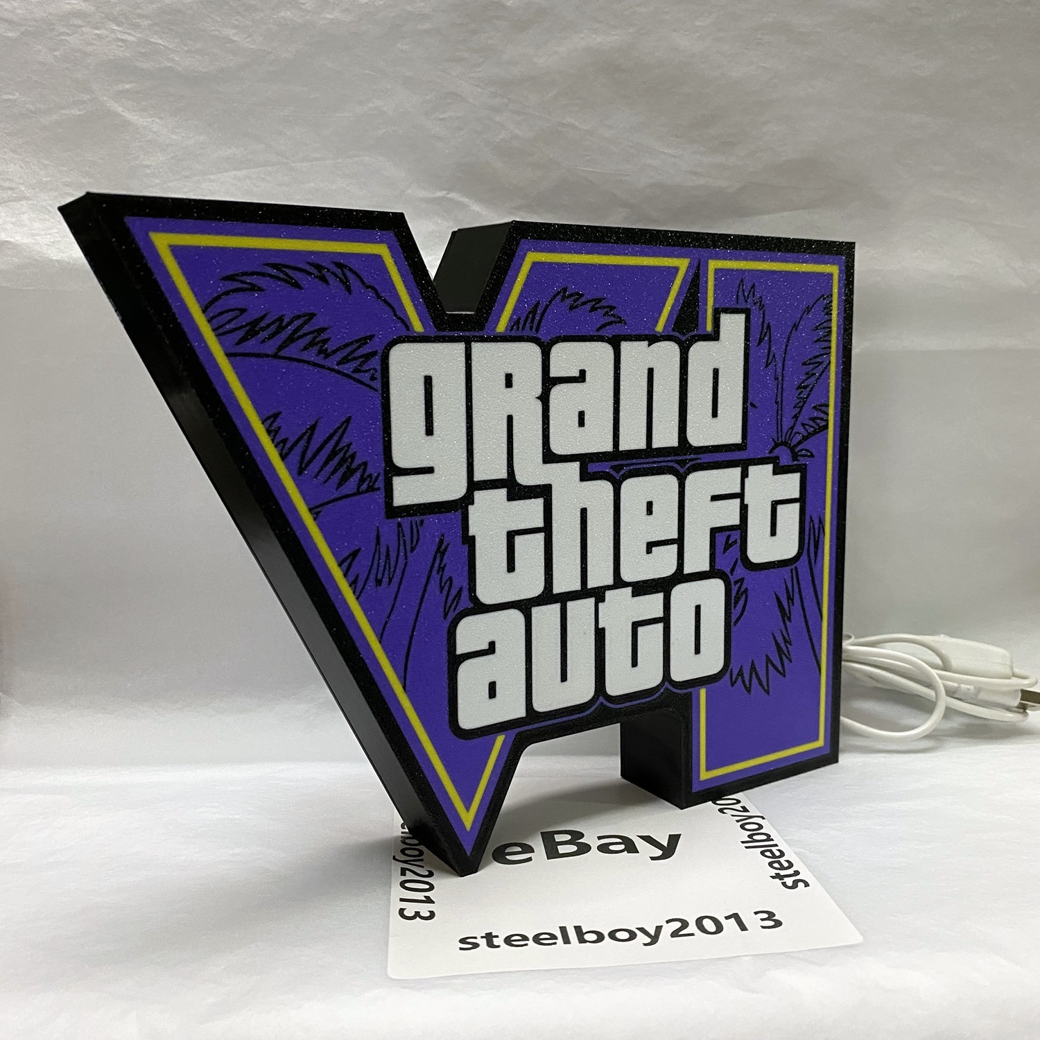 Grand Theft Auto GTA6 Logo Light Box 3D Printed USB LED Lamp Neon Sign 8 inch