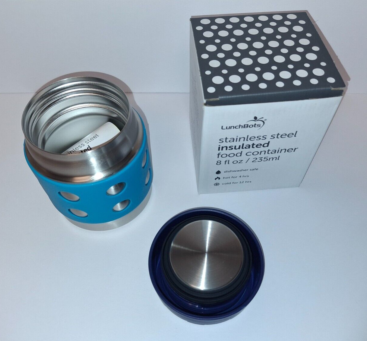 8oz Pink or Blue Dots Jar LUNCH BOTS Triple Insulated Hot/Cold Container Thermos