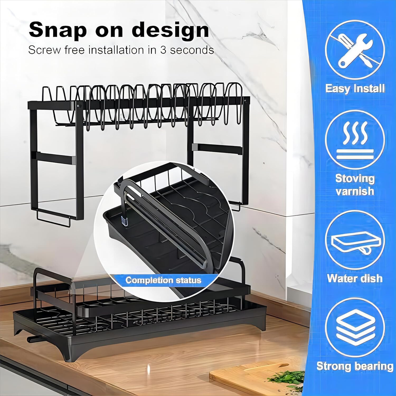 2 Tier Dish Drainer Rack with Drip Tray Cutlery Holder Plate Racks Kitchen Sink