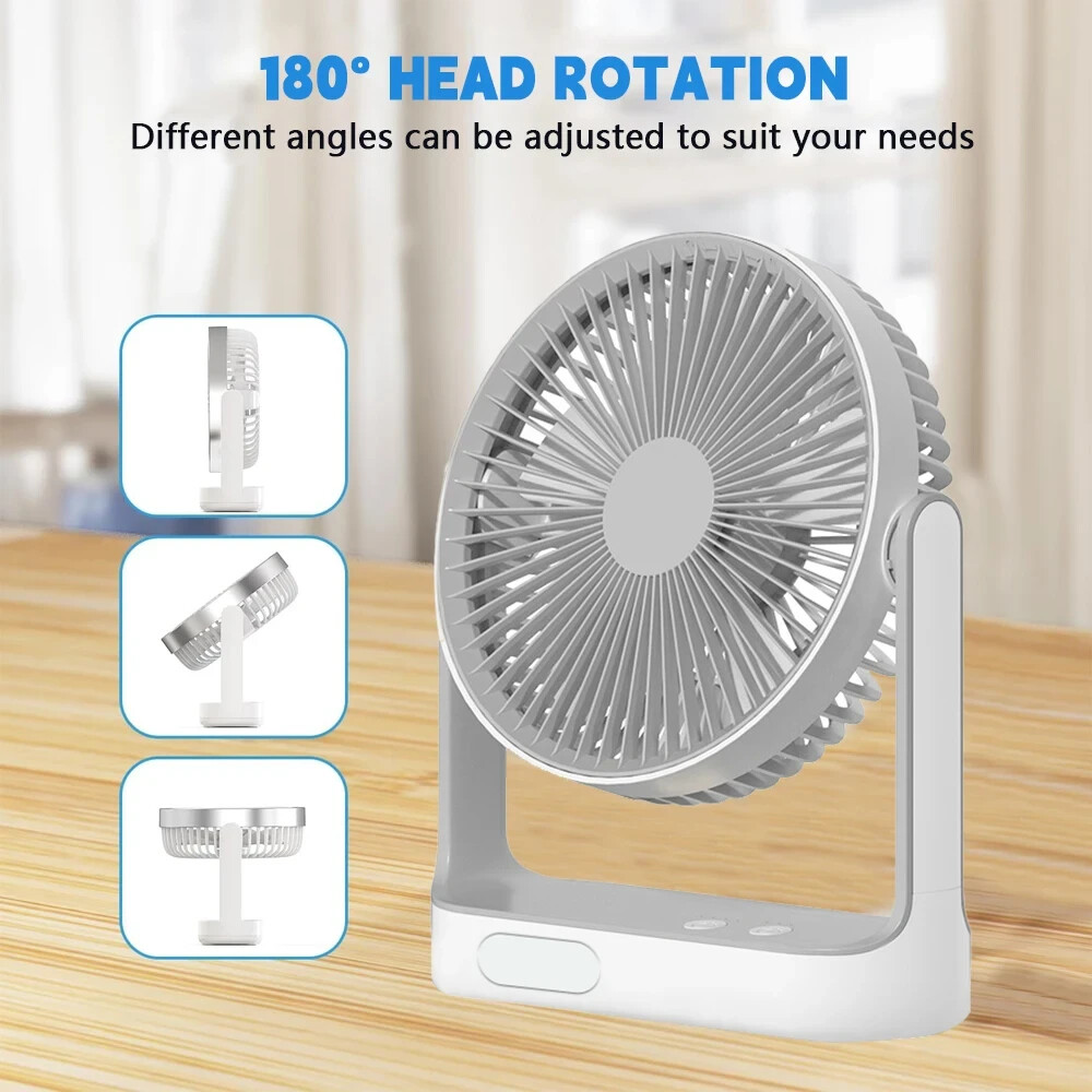 8 INCH Rechargeable Fan 30 dB With solar panel, Variable Speed and 2 Free bulbs