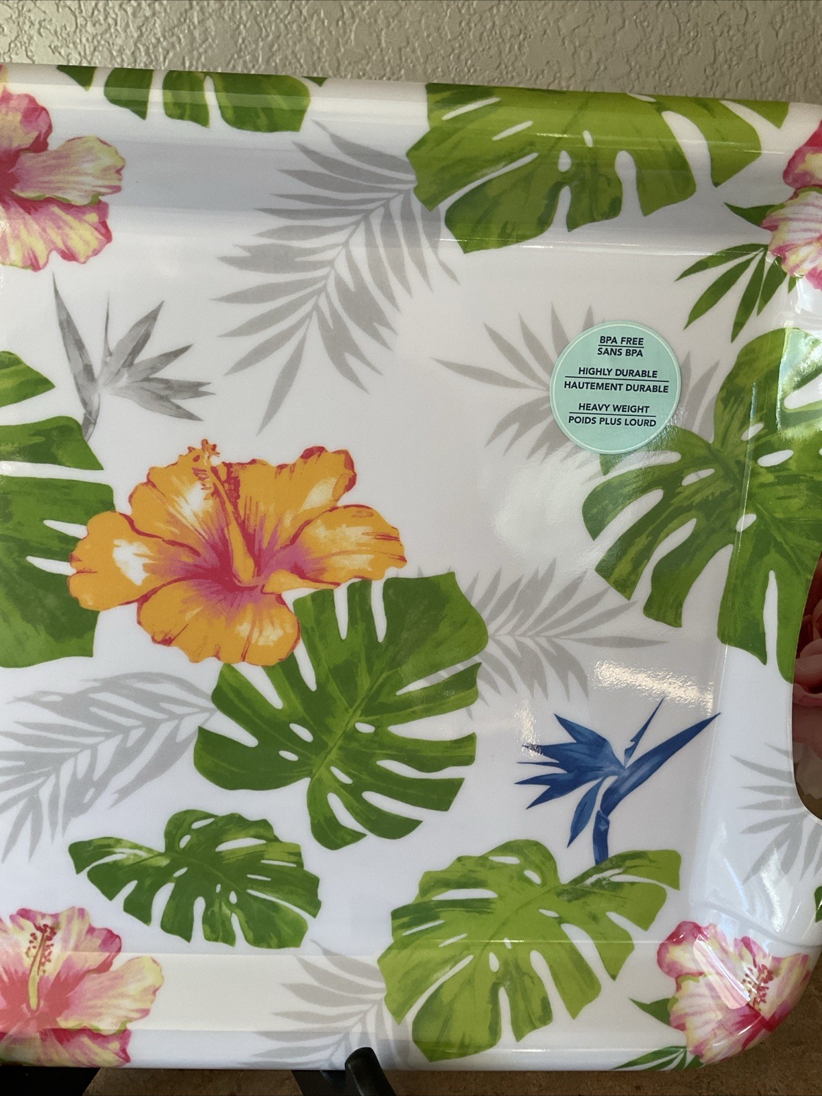 Rectangular Serving Trays w/Handles Hibiscus Palm Trees Lot 2