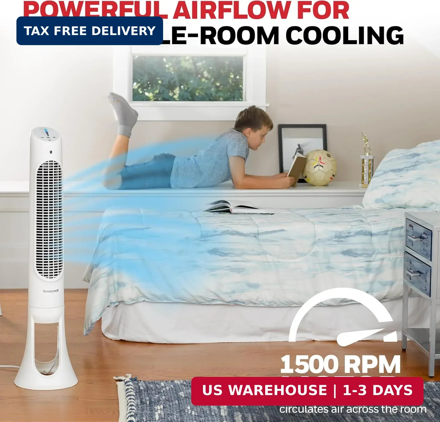 Honeywell QuietSet Whole Room Oscillating Tower Fan with Remote, White, HYF260