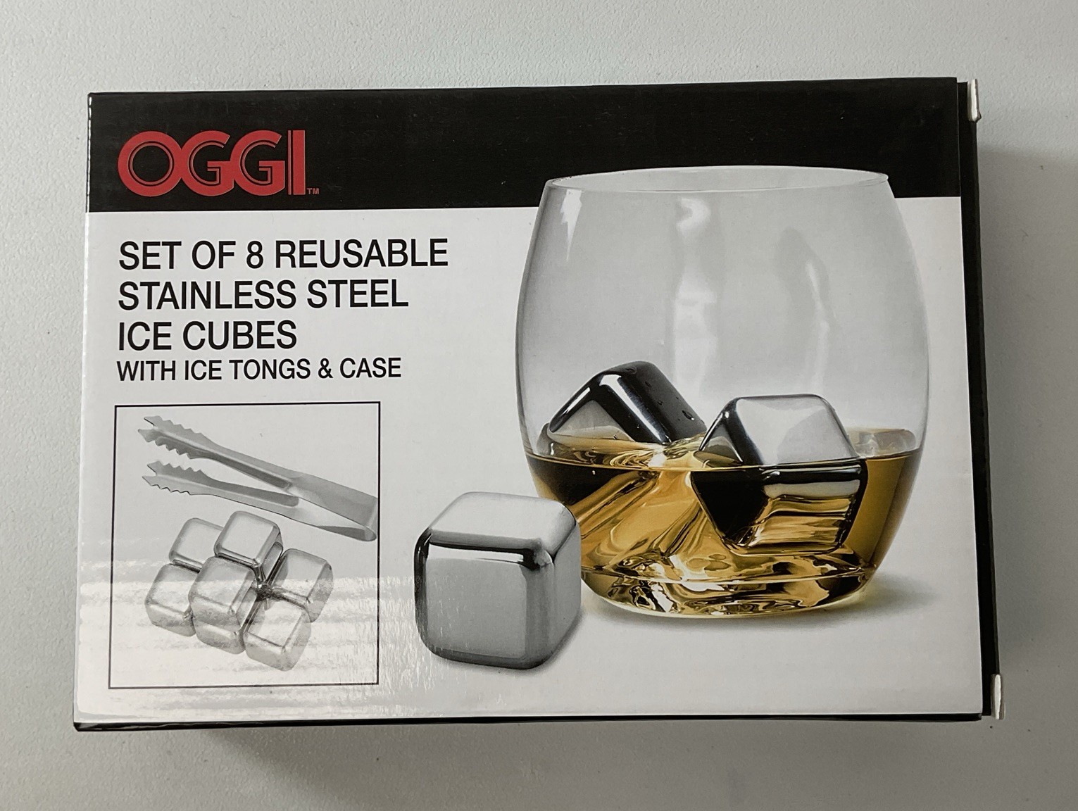 8 Pcs Stainless Steel Reusable Ice Cubes for Drinks – Tongs & Case Included