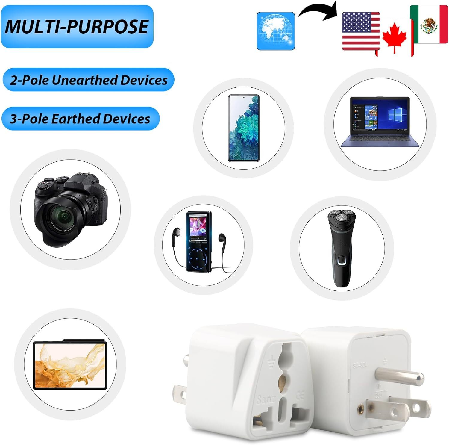 1-1000Pcs European EU To US American Adapter Plug Converter Euro Asia to USA Lot
