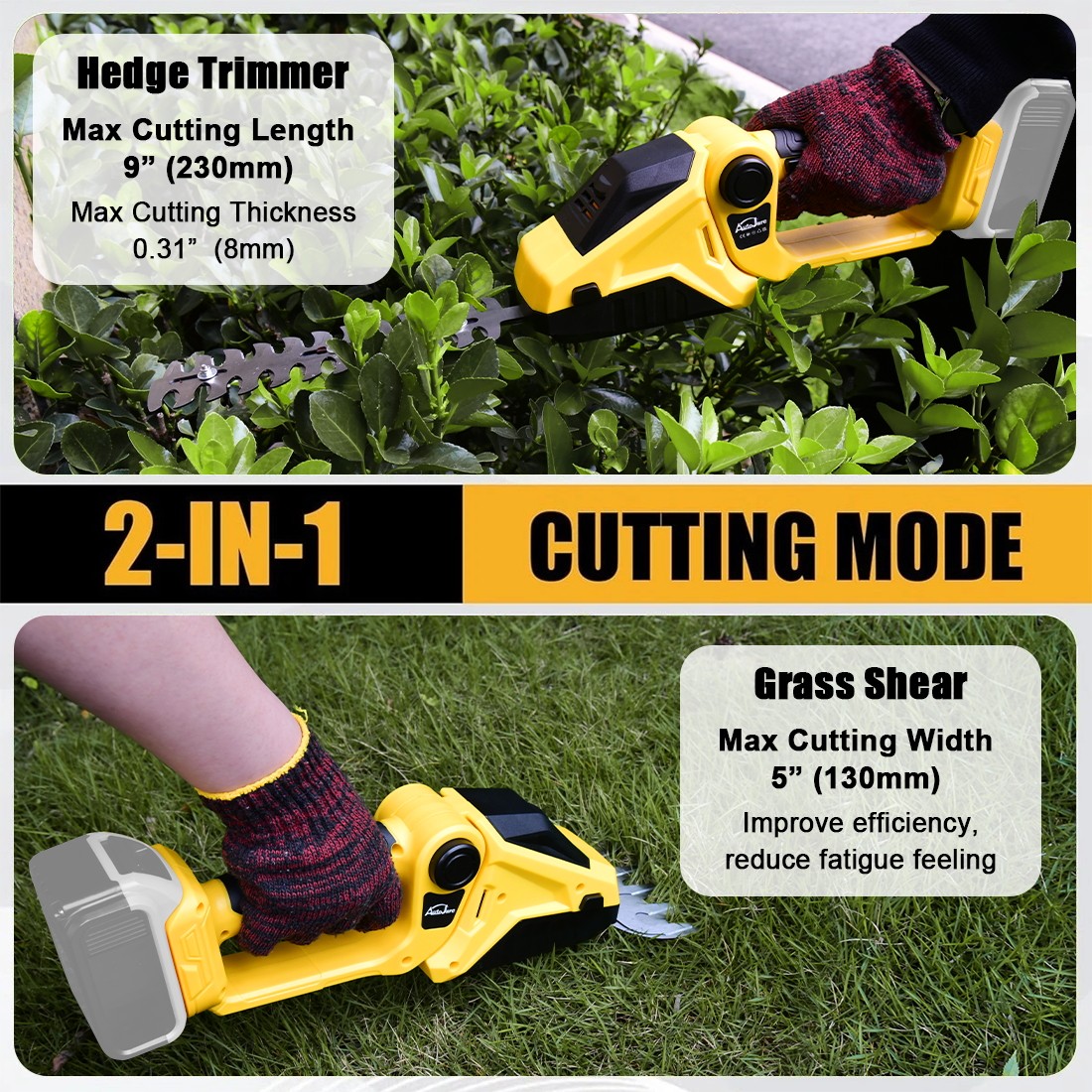 2-in-1 Cordless Hedge Shrubbery Trimmer Grass Shear For DeWALT 20V MAX Battery