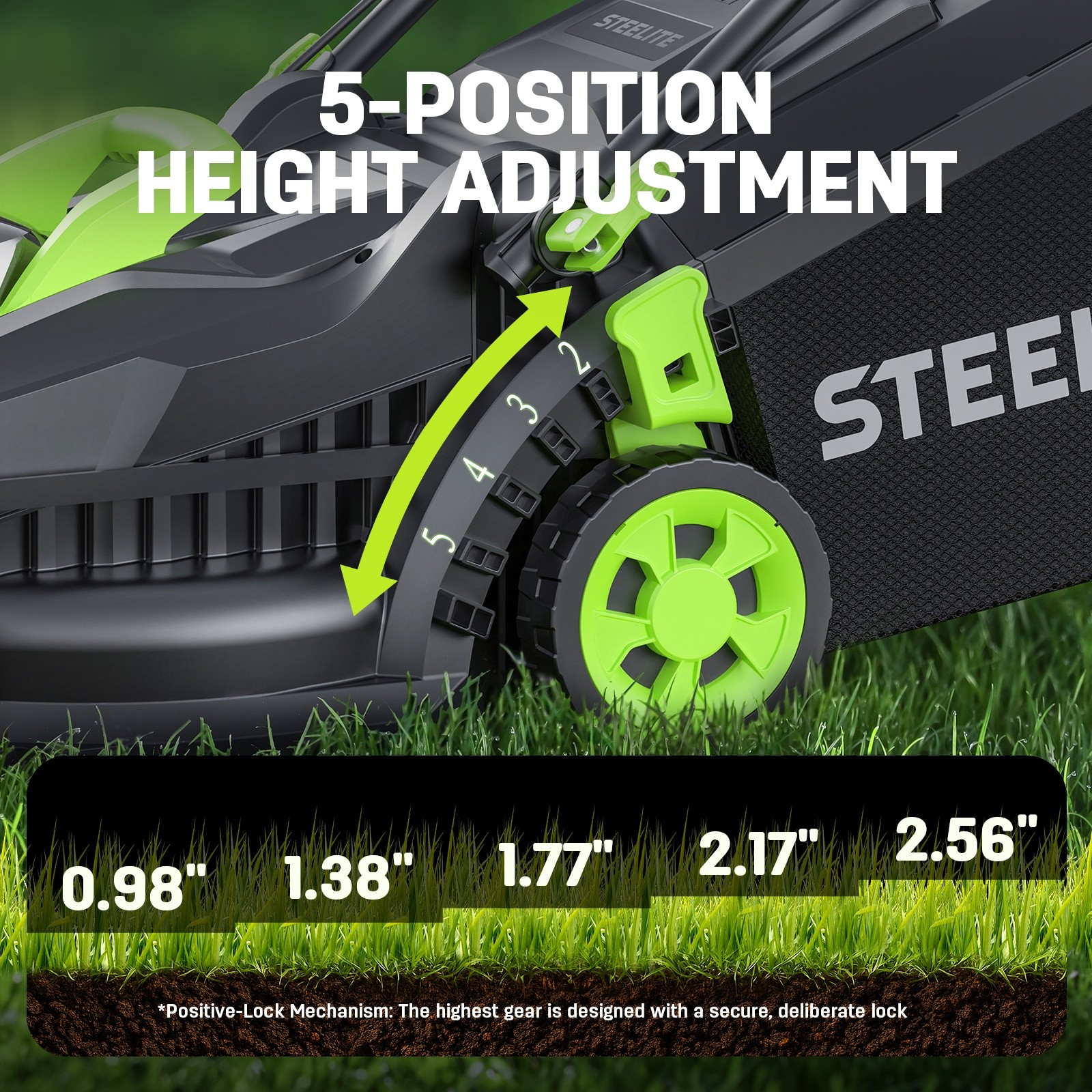STEELITE 13-Inch 21V Cordless Lawn Mower with Brushless Motor & 4.0 Ah Battery
