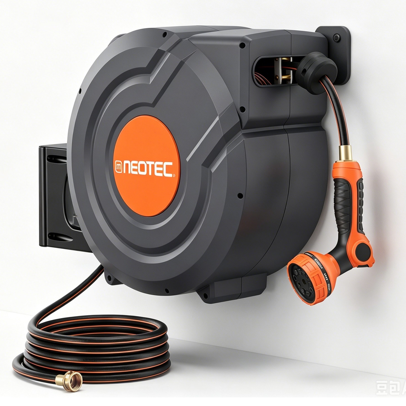 NEOTEC Retractable Garden Hose Reel 5/8 inch x 100 ft Water Hose Reel Wall-Mount