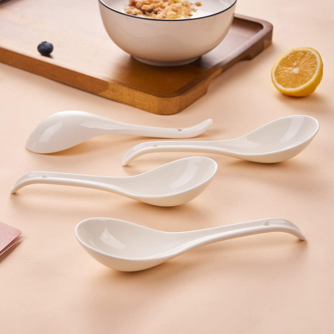 Asian Soup Spoons Set of 4, Ramen Spoons, Ceramic Spoons 6.6″ Chinese/Japanese S